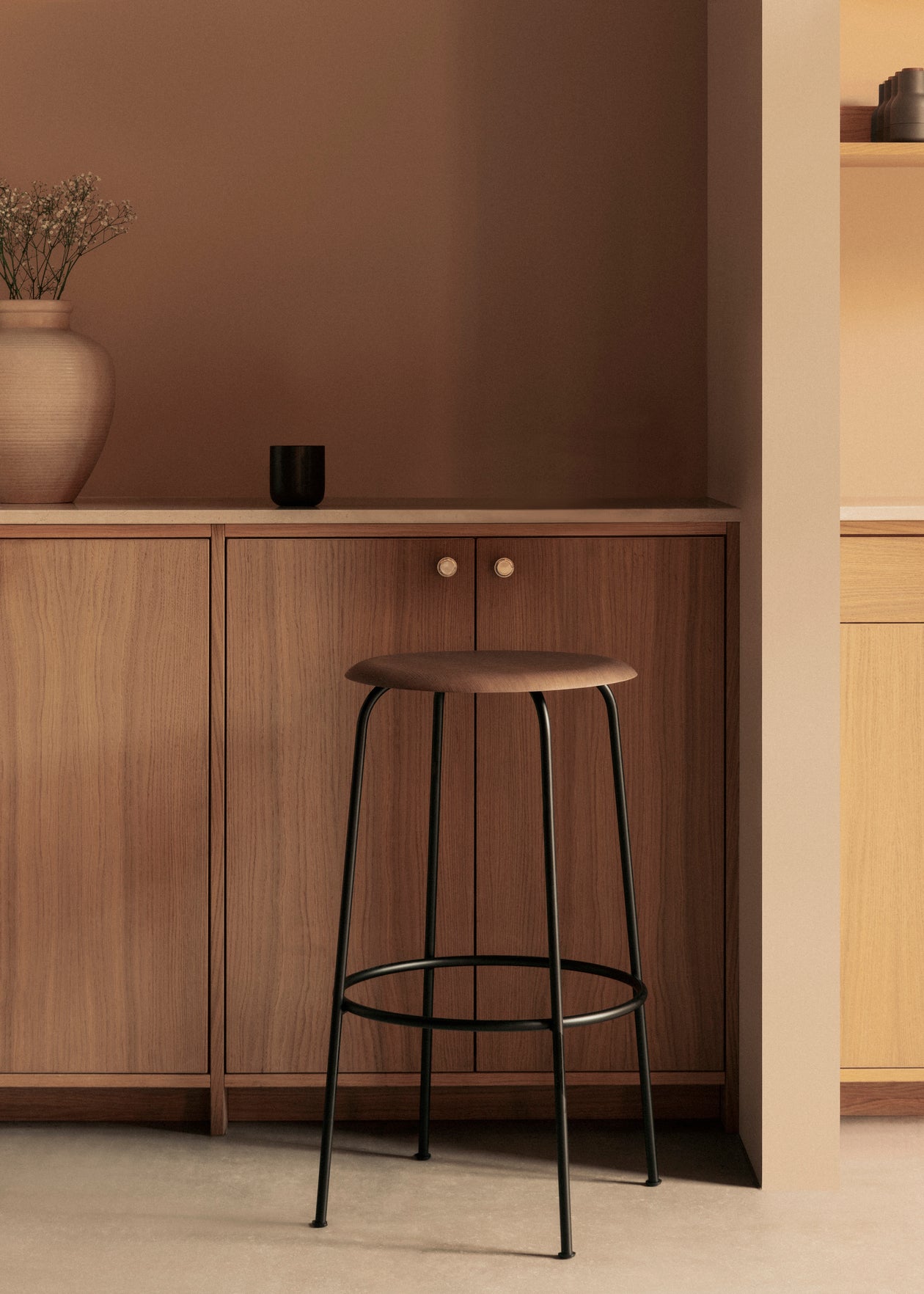 AFTEROOM bar stool beige with a steel base