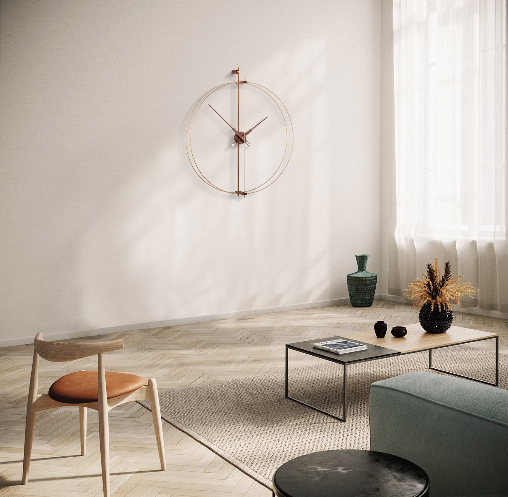 Nástěnné hodiny BARCELONA PREMIUM ořechové dřevo s mosazným detailem