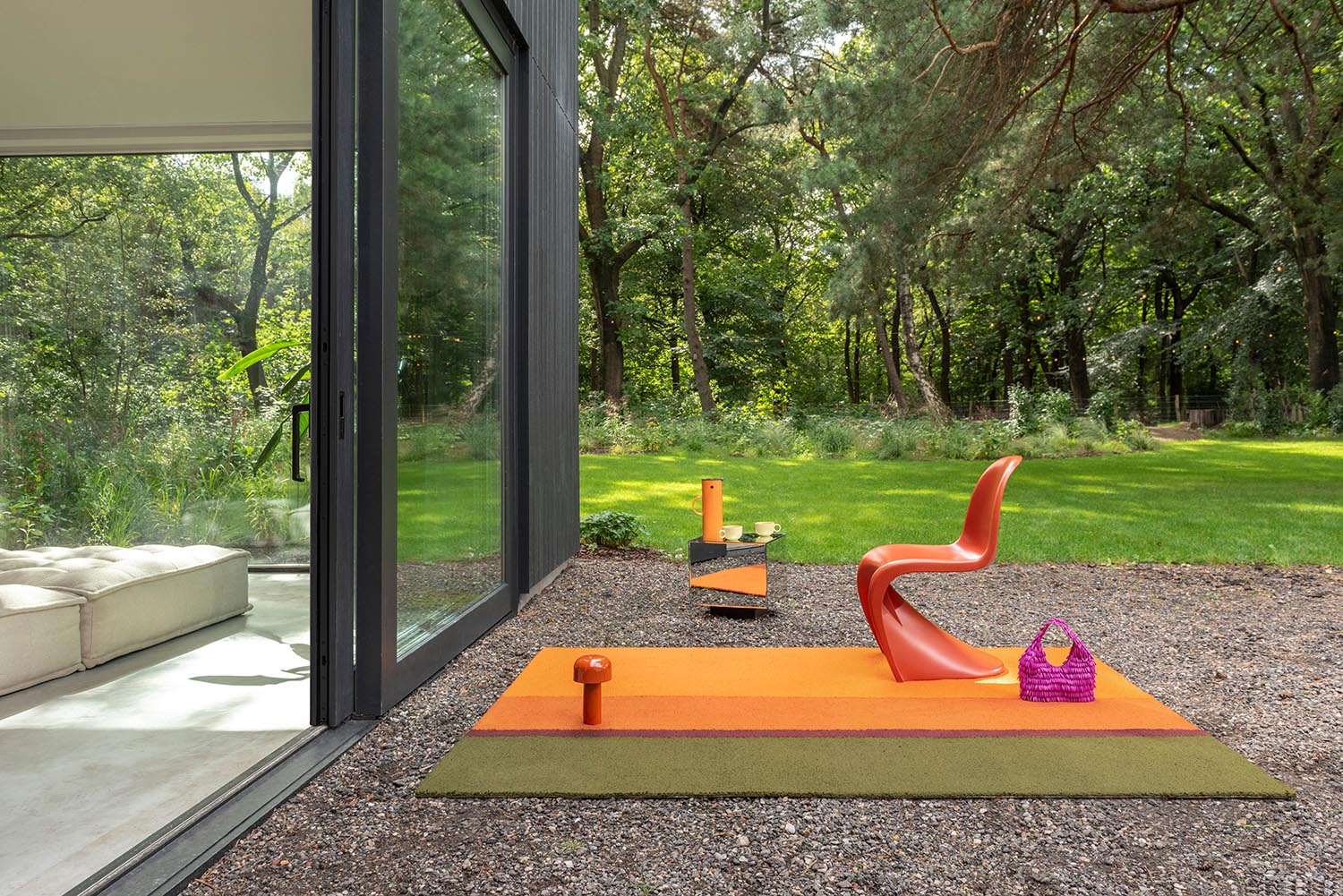 Venkovní koberec FESTIVAL STRIPE zeleno-oranžový