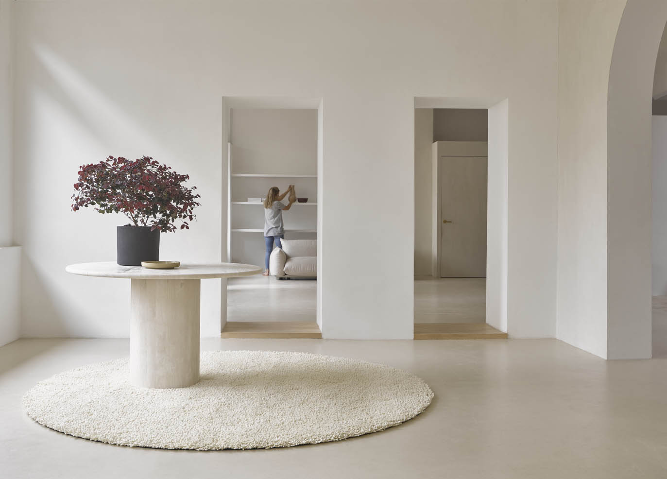 Dywan okrągły GRAVEL kremowy z długim włosiem