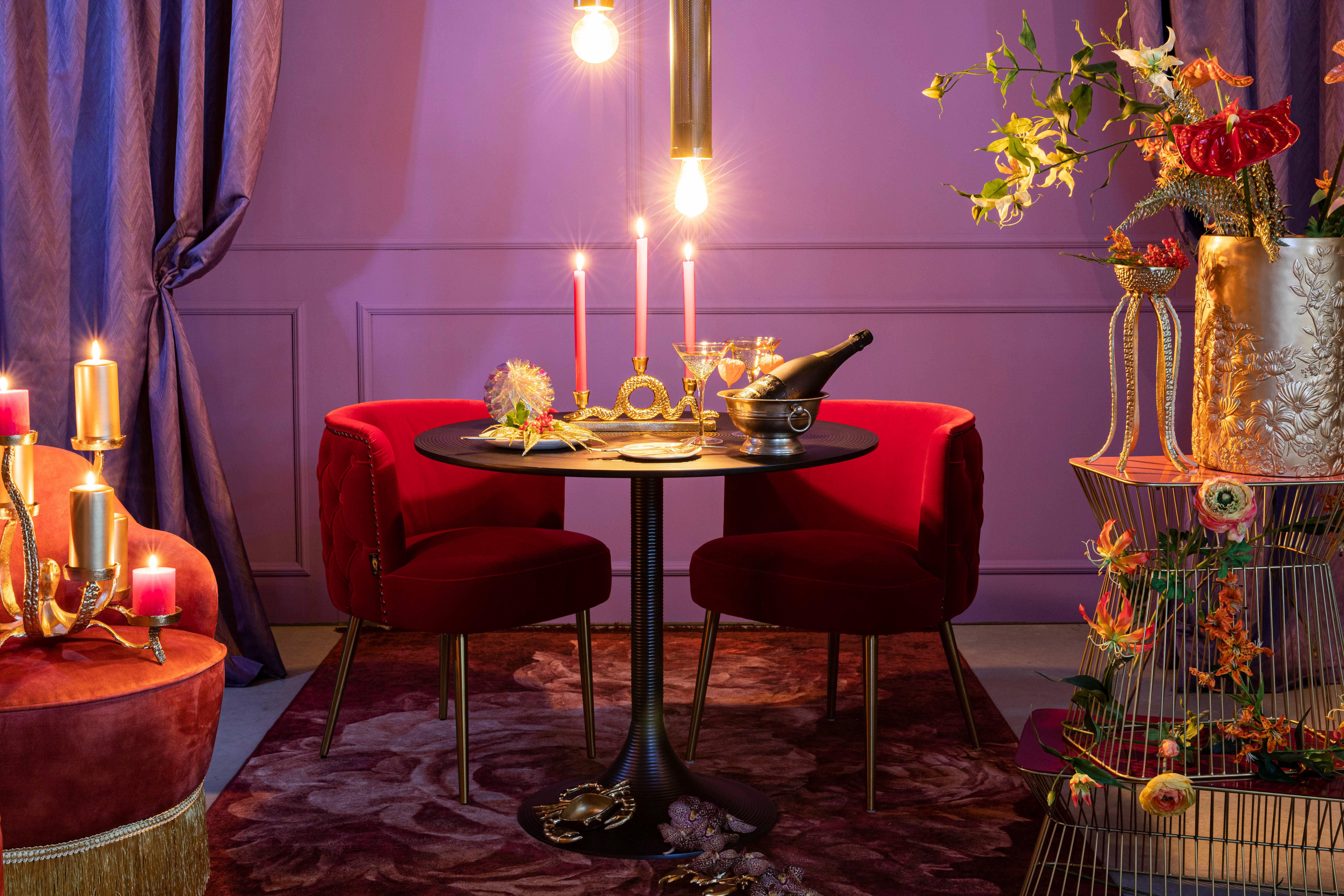 NO OFFENCE side table red wine with a gold base