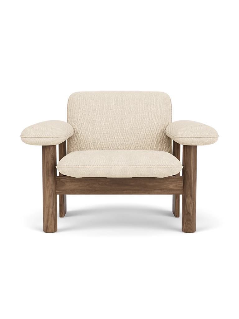 BRASILIA cream armchair with walnut base