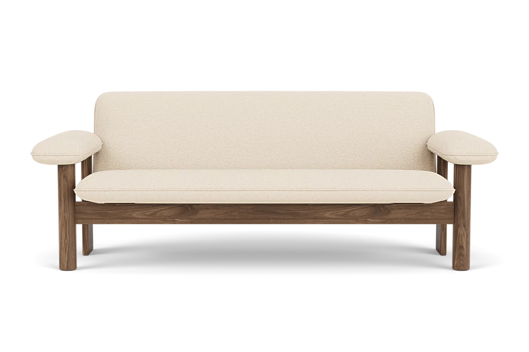 BRASILIA sofa in cream with walnut base