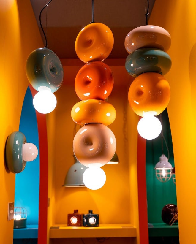 Závěsná keramická lampa BUMBUM oranžová se žlutou a krémovou