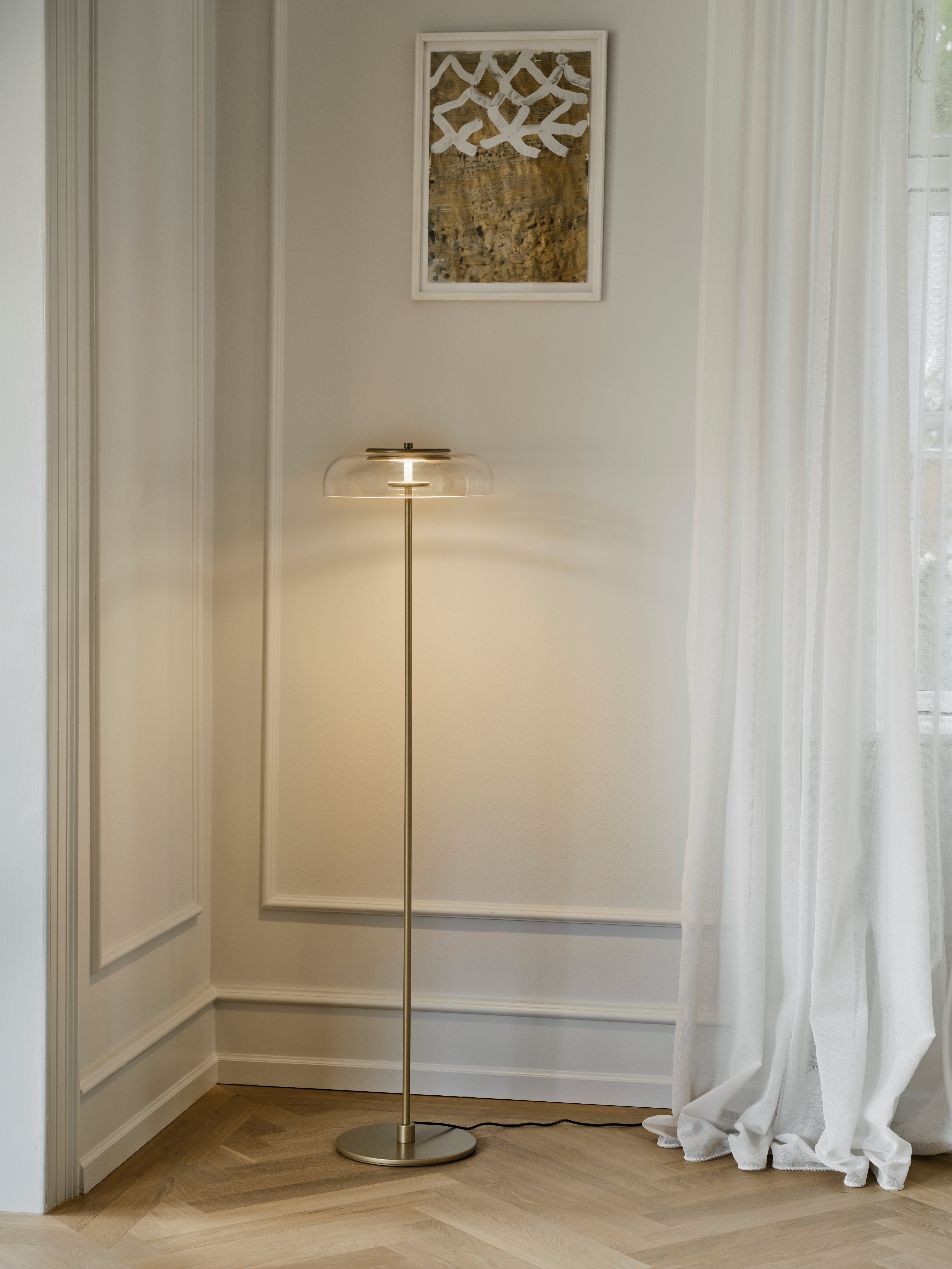 Stojací lampa BLOSSI zlatá s průhledným sklem