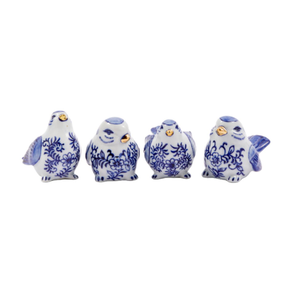 BLUE BIRD FAMILY figurine set porcelain