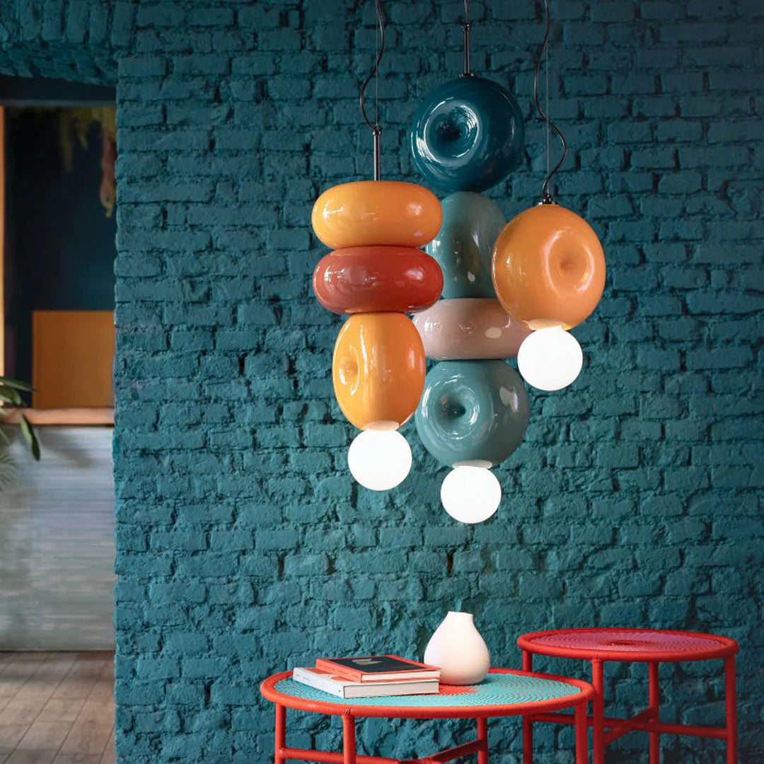 Ceramic turquoise ceramic lamp with green Petrol and cream