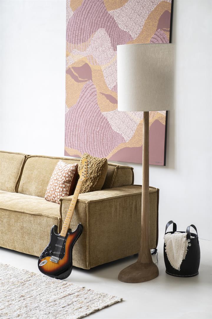 Stojací lampa RINE z mangového dřeva s krémovým stínidlem