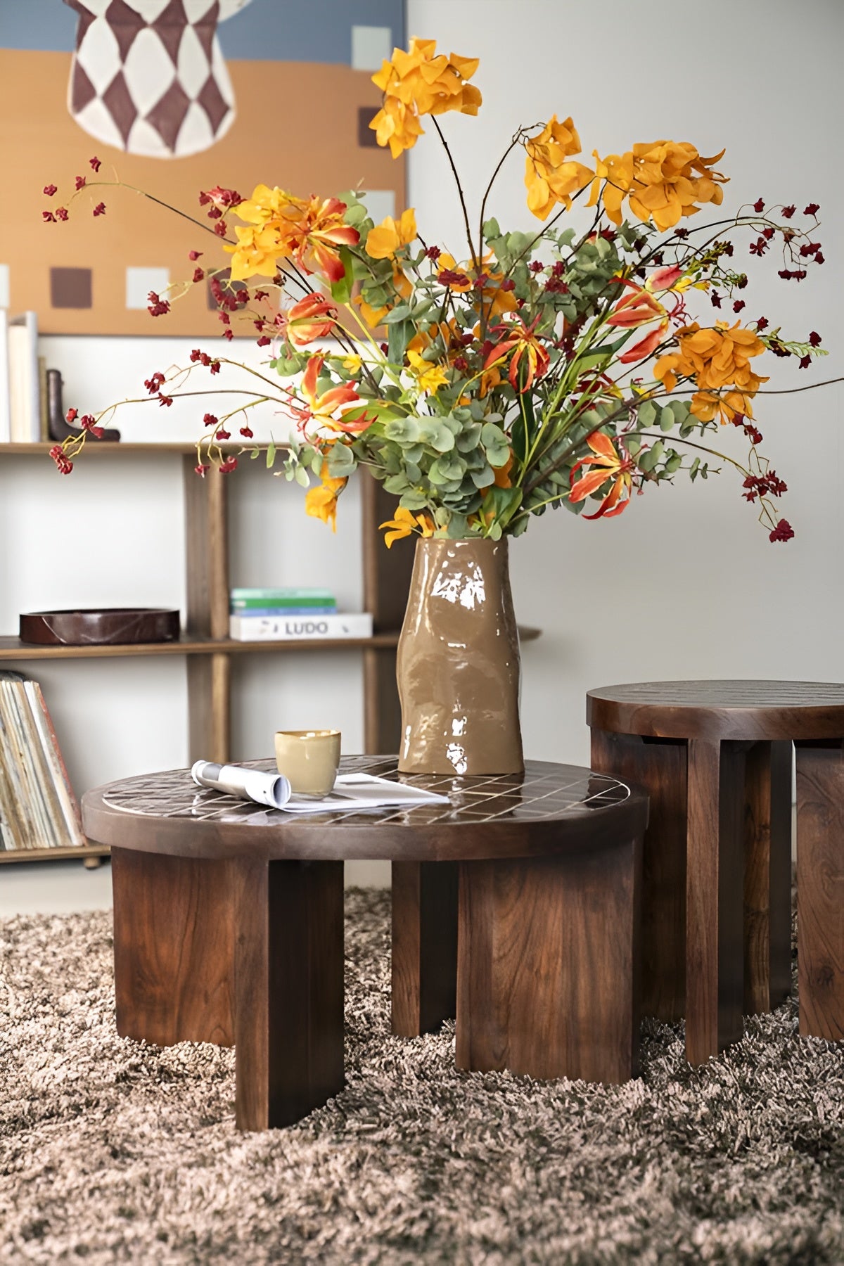 Konferenční stolek TILED UP tmavě hnědé mango dřevo