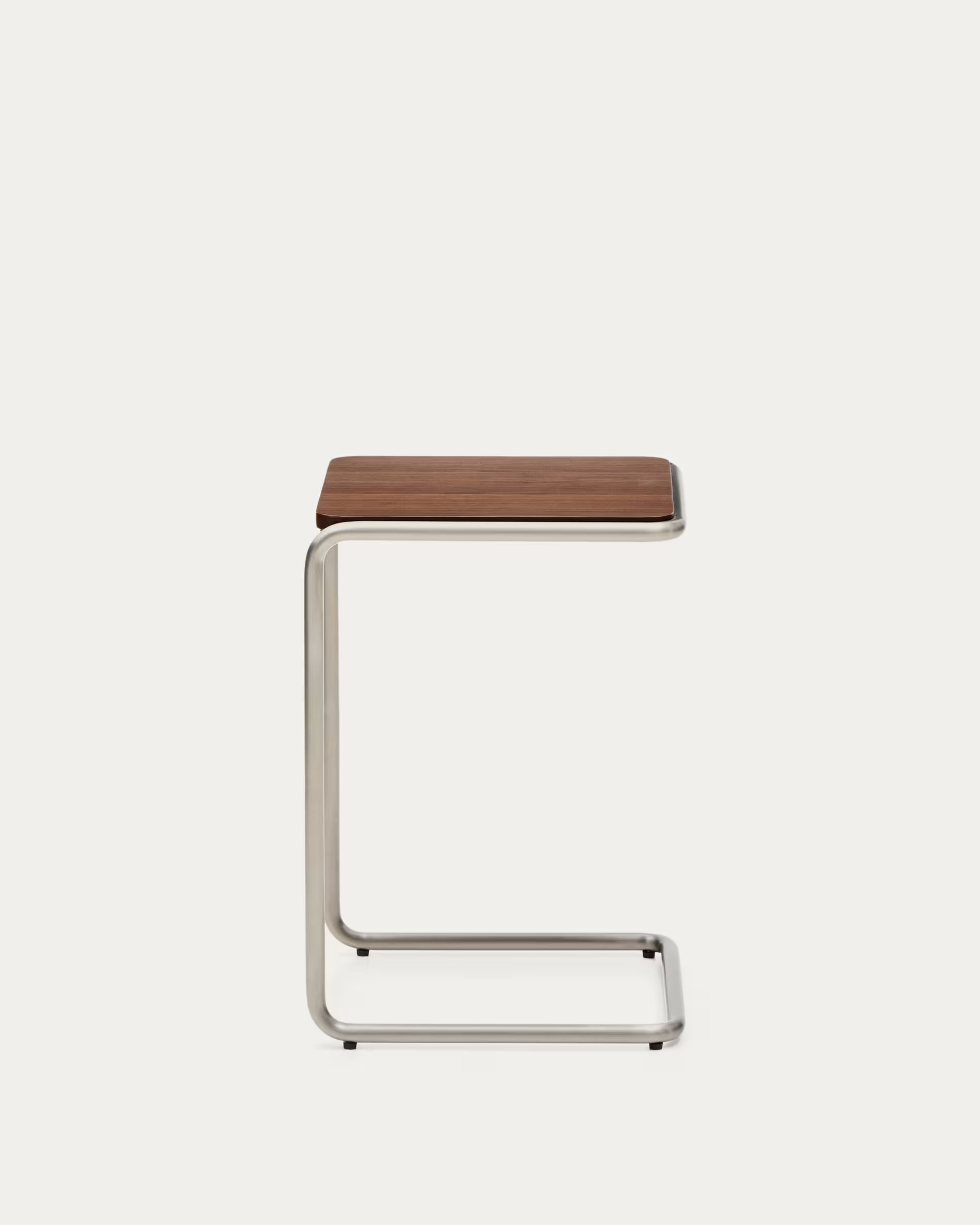 TARSEL dark brown side table with walnut veneer and steel base