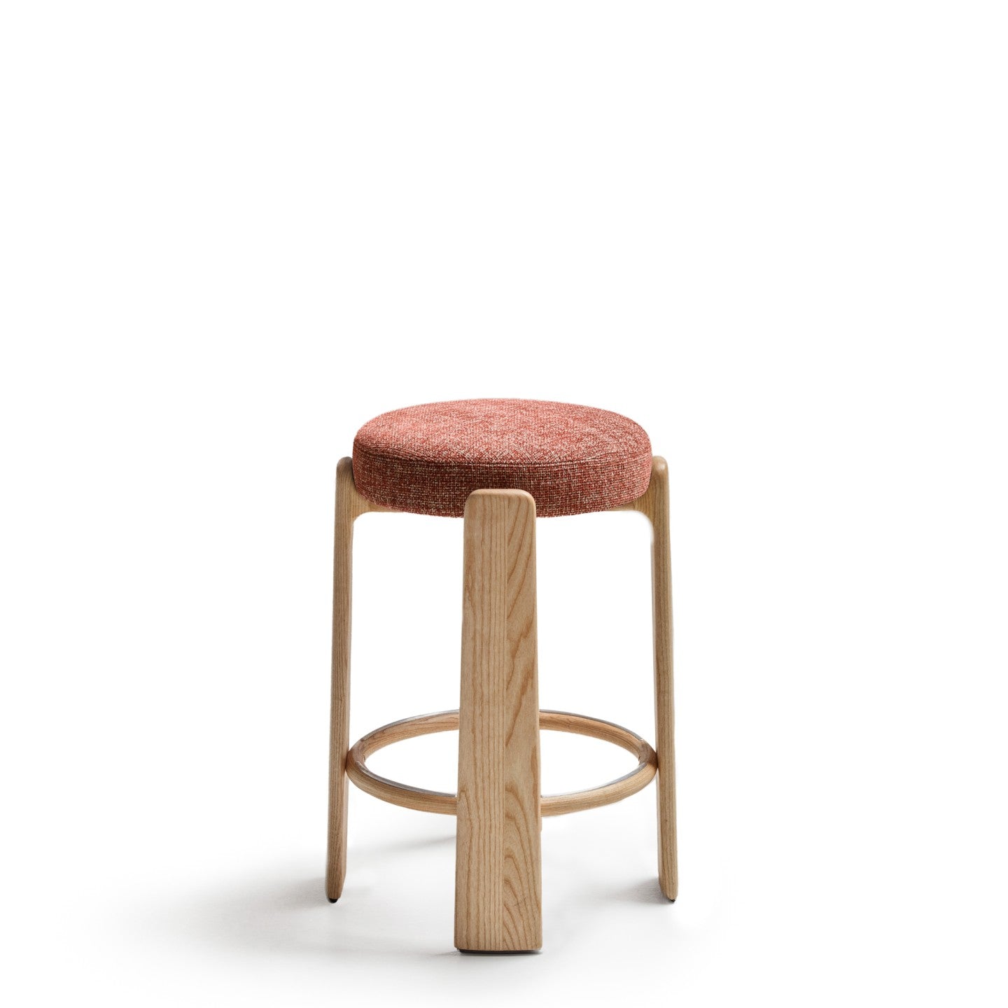 GRANITE bar stool in brown-red chenille with an ash base