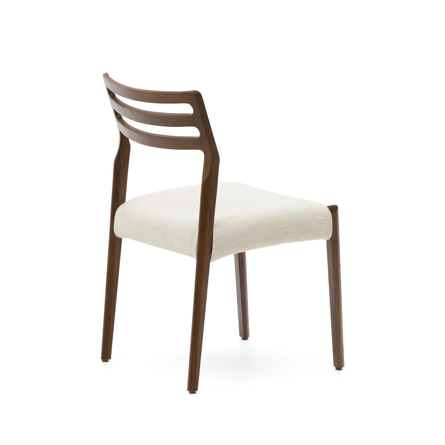 CUDIA chair in beige chenille with a dark oak base