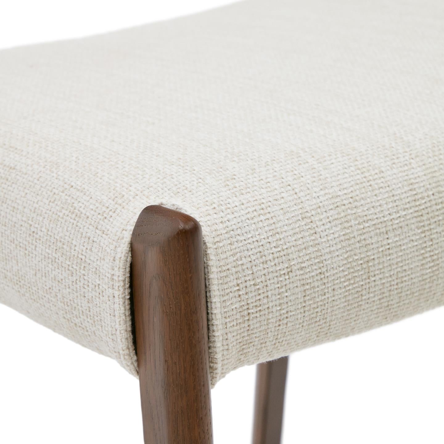 CUDIA chair in beige chenille with a dark oak base