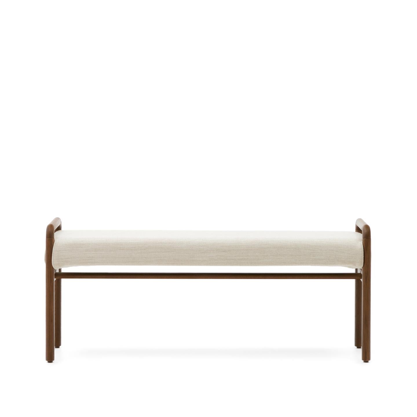 MACARET bench in beige chenille with a dark oak base