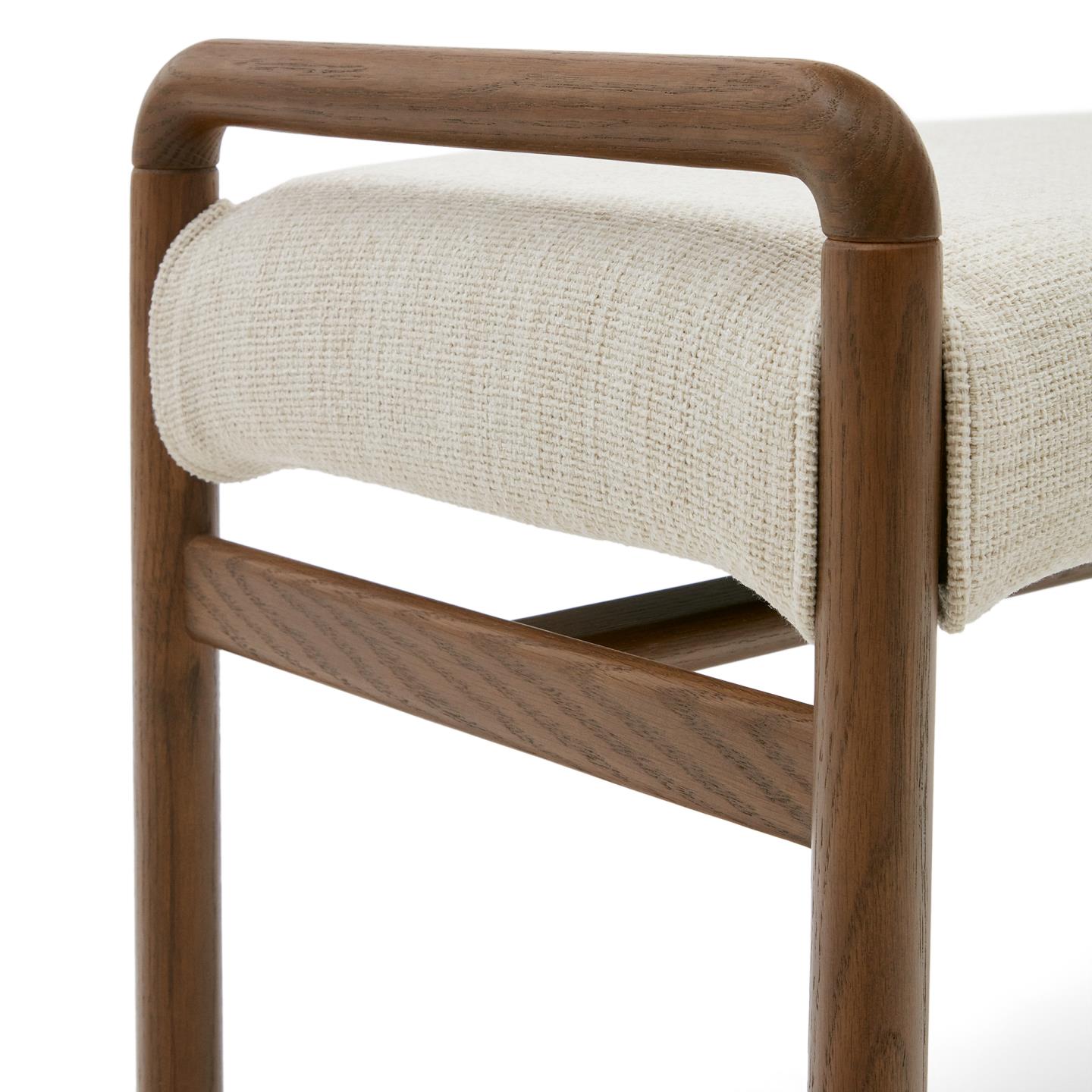 MACARET bench in beige chenille with a dark oak base