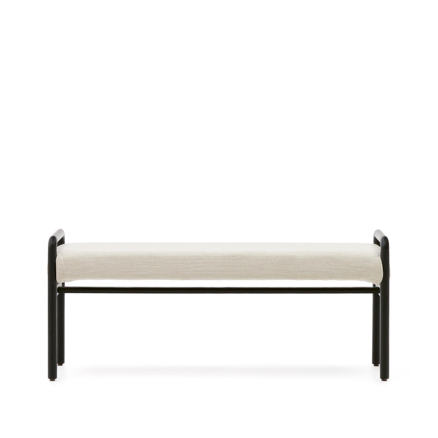 MACARET bench in beige chenille with a black oak base