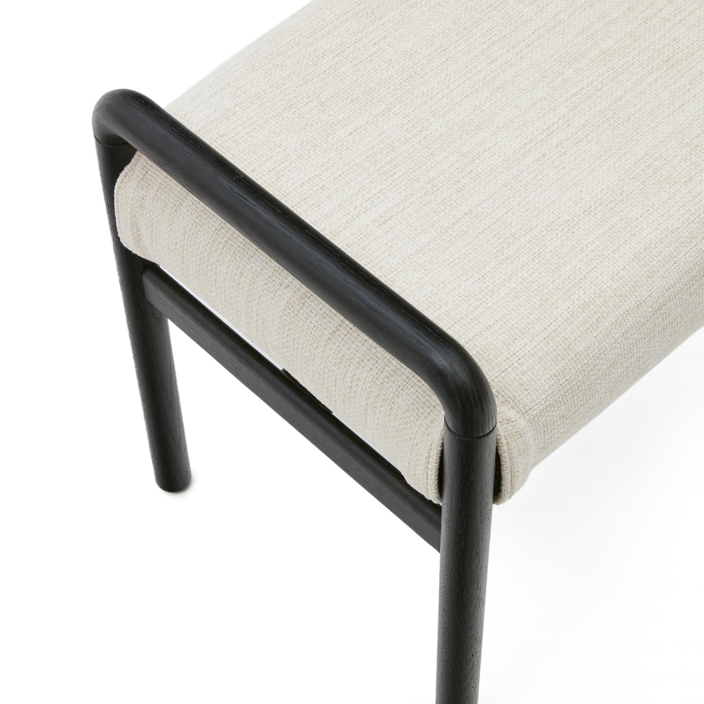 MACARET bench in beige chenille with a black oak base
