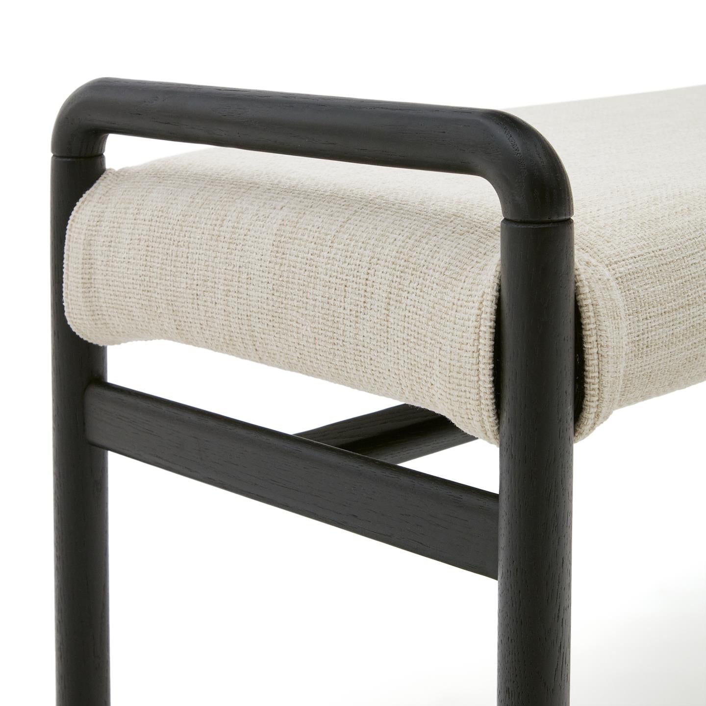 MACARET bench in beige chenille with a black oak base