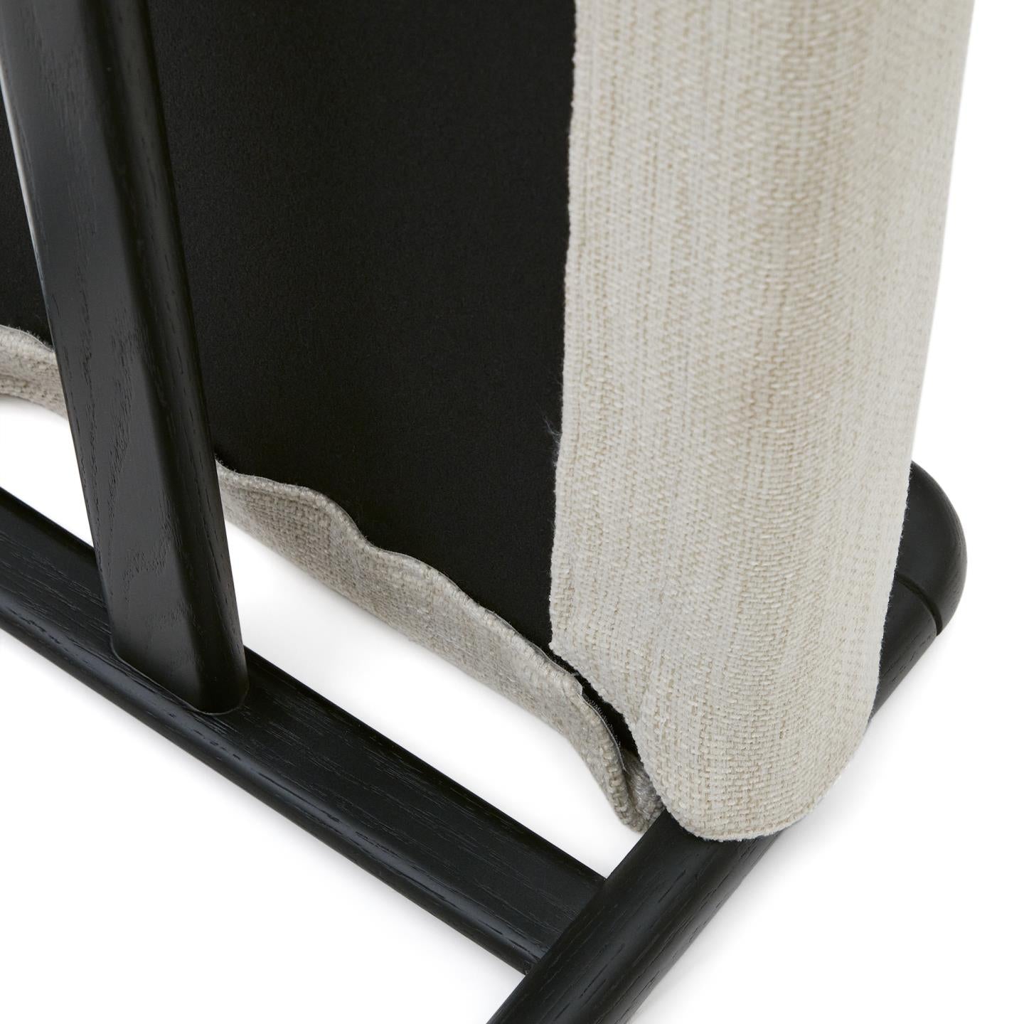 MACARET bench in beige chenille with a black oak base