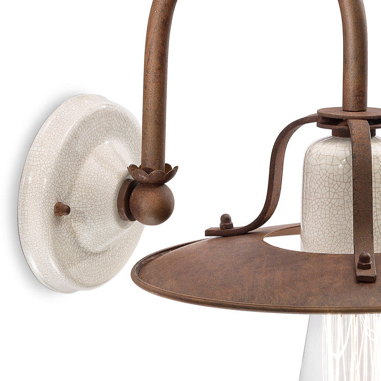 Rusty ceramic and iron wall lamp GRUNGE with a cream Craquelé effect