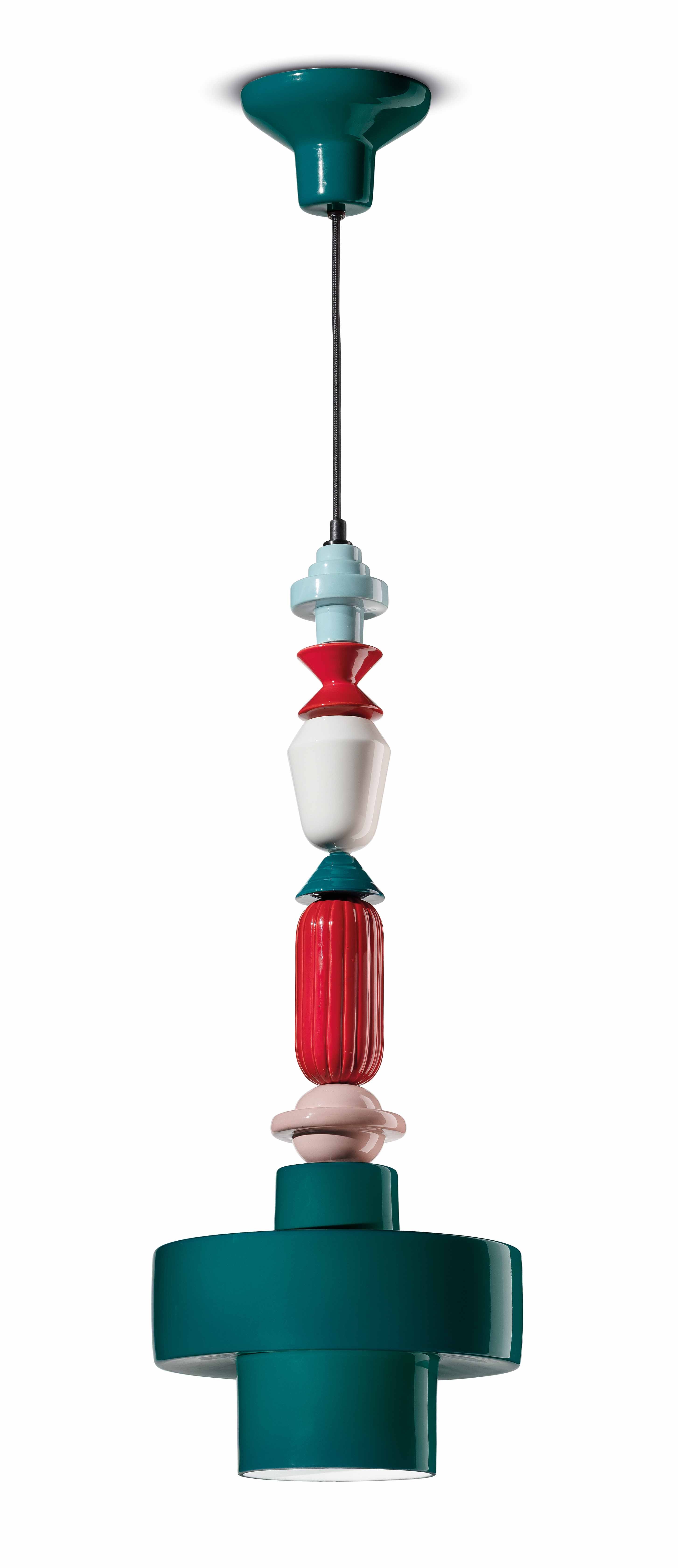 Závěsná keramická lampa LARIAT ROLL modrá petrol