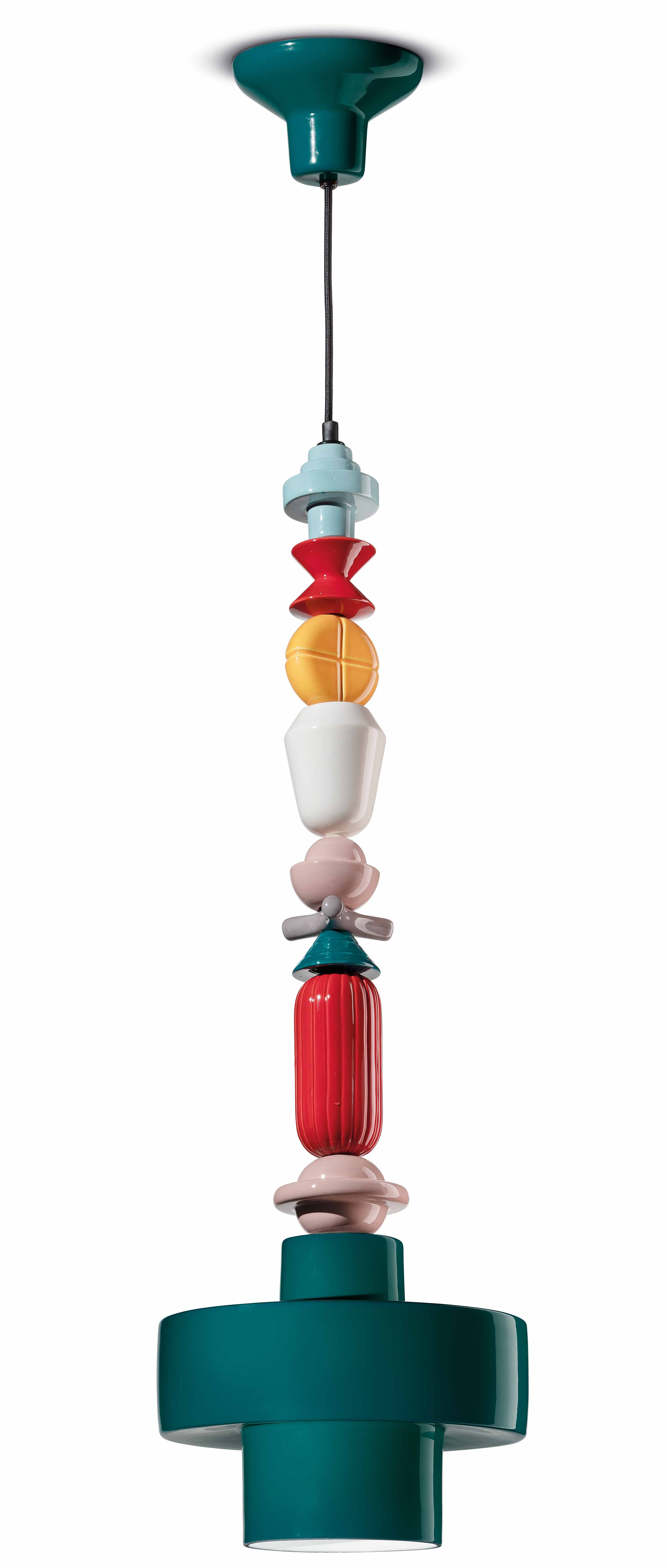 Závěsná keramická lampa LARIAT ROLL modrá petrol