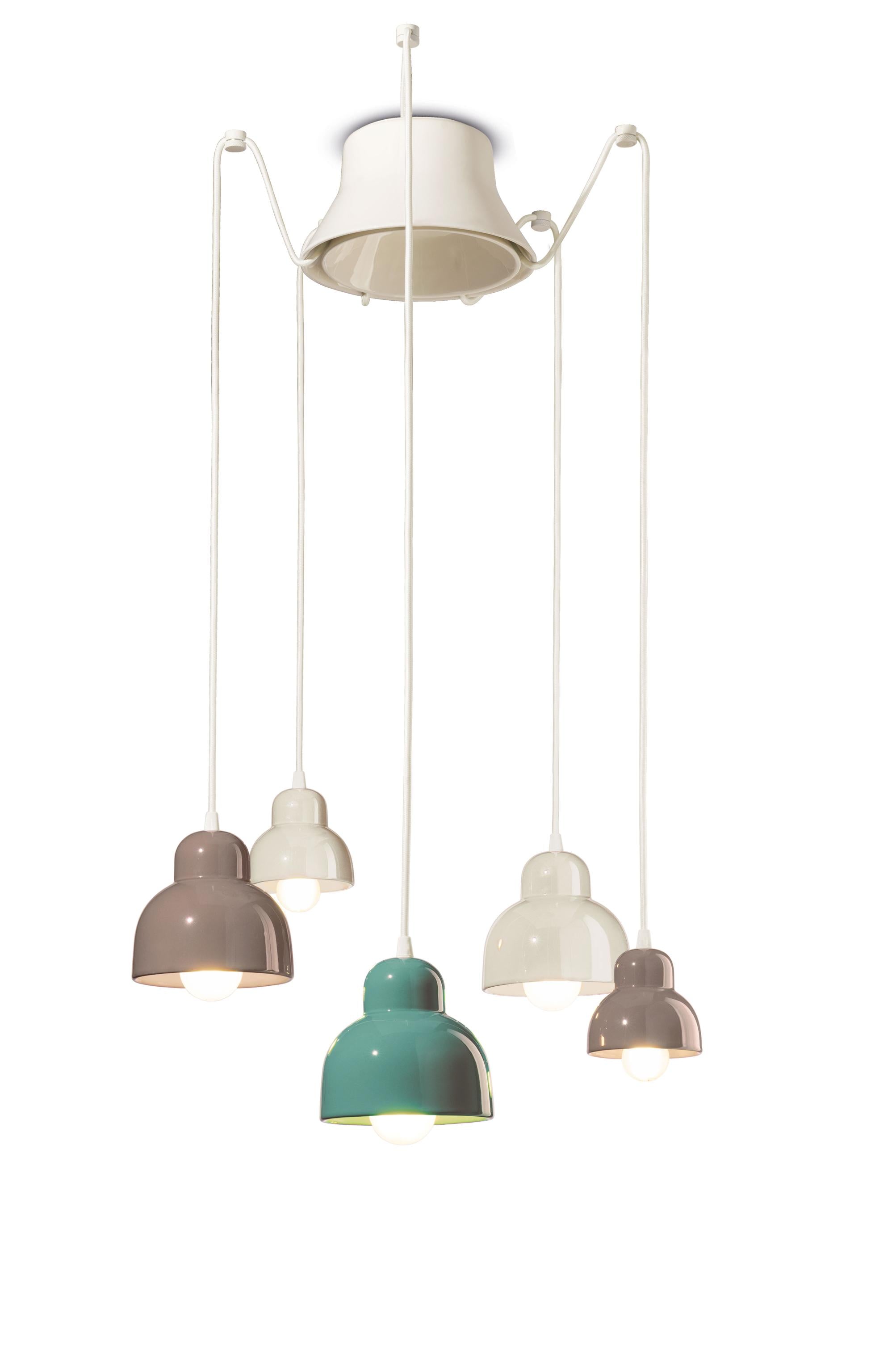 BERIMBAU MIX ceramic chandelier in cream with beige and turquoise