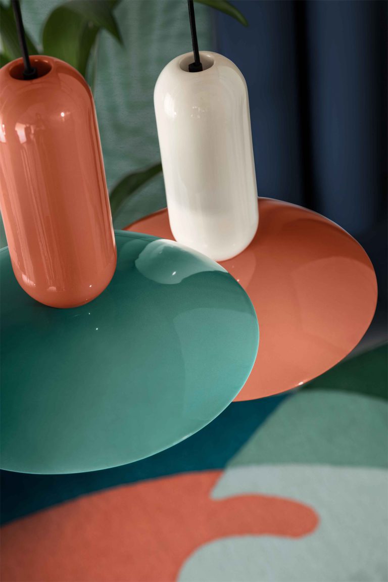Závěsná keramická lampa PAU tyrkysová s krémovou