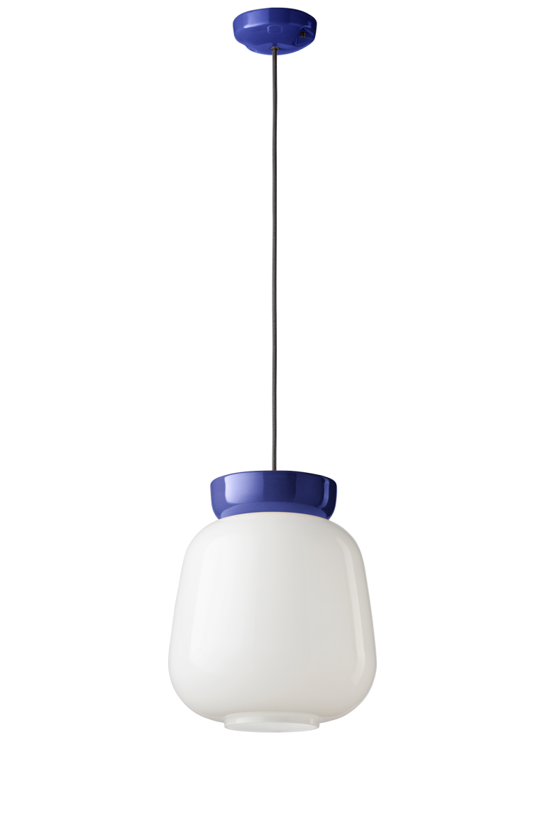 Závěsná keramická lampa CORCOVADO mléčná s modrou barvou