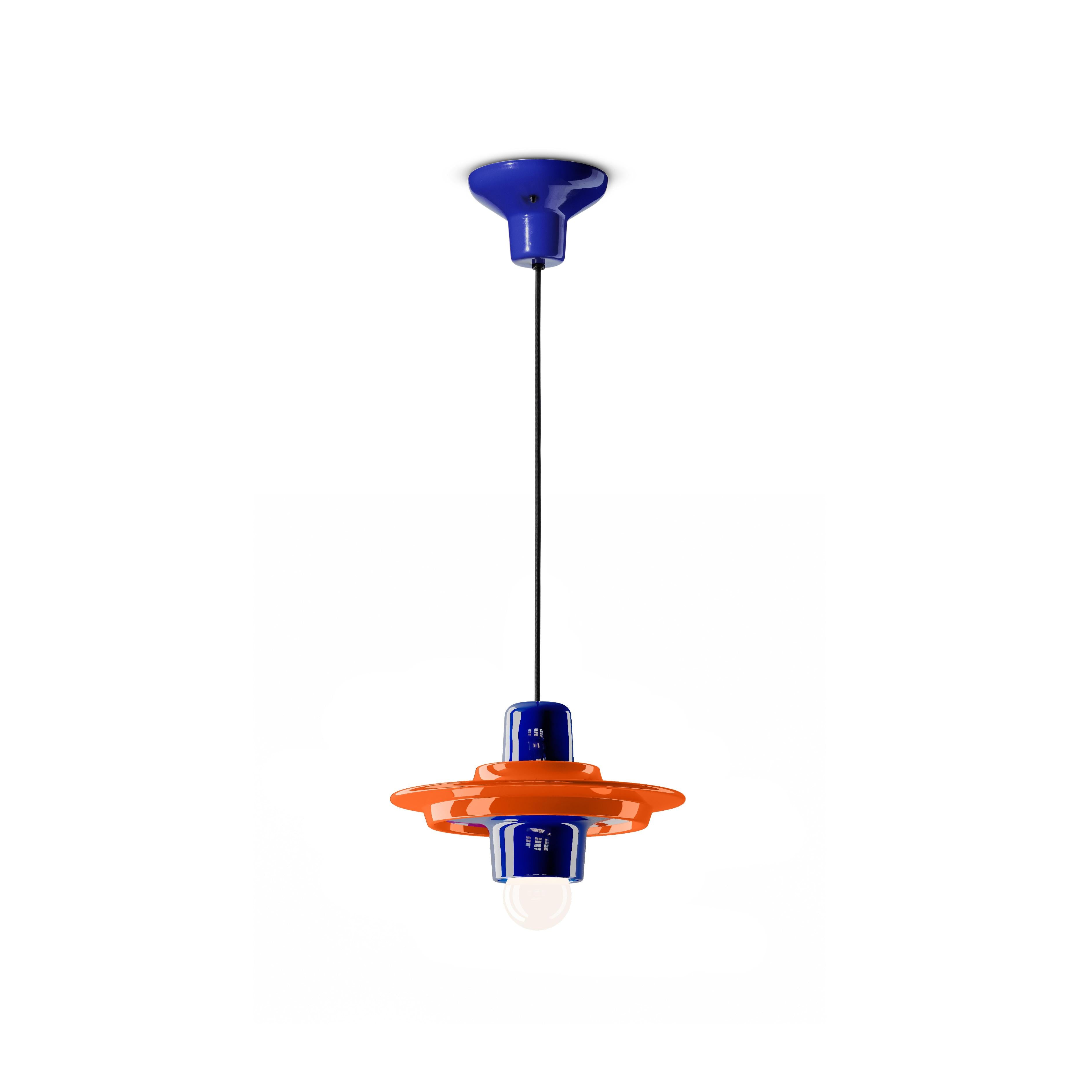 VOILÀ ceramic pendant lamp in orange with cobalt
