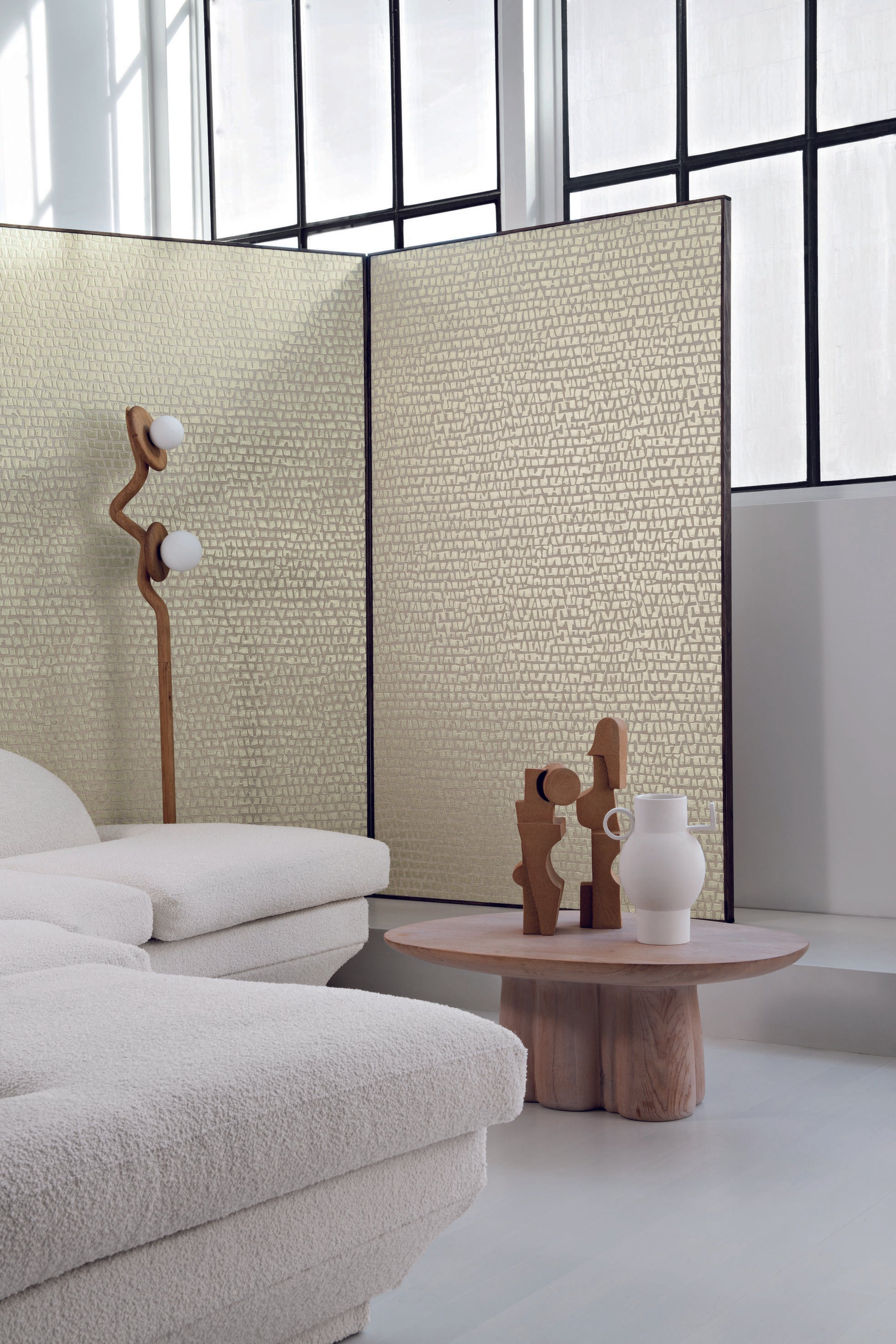 Structural textile wallpaper with abstract pattern SERTI - TOURTERELLE PLATINE platinum gray