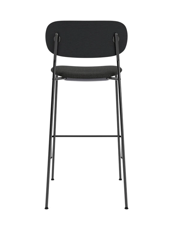 Black oak veneer stool with upholstered black seat