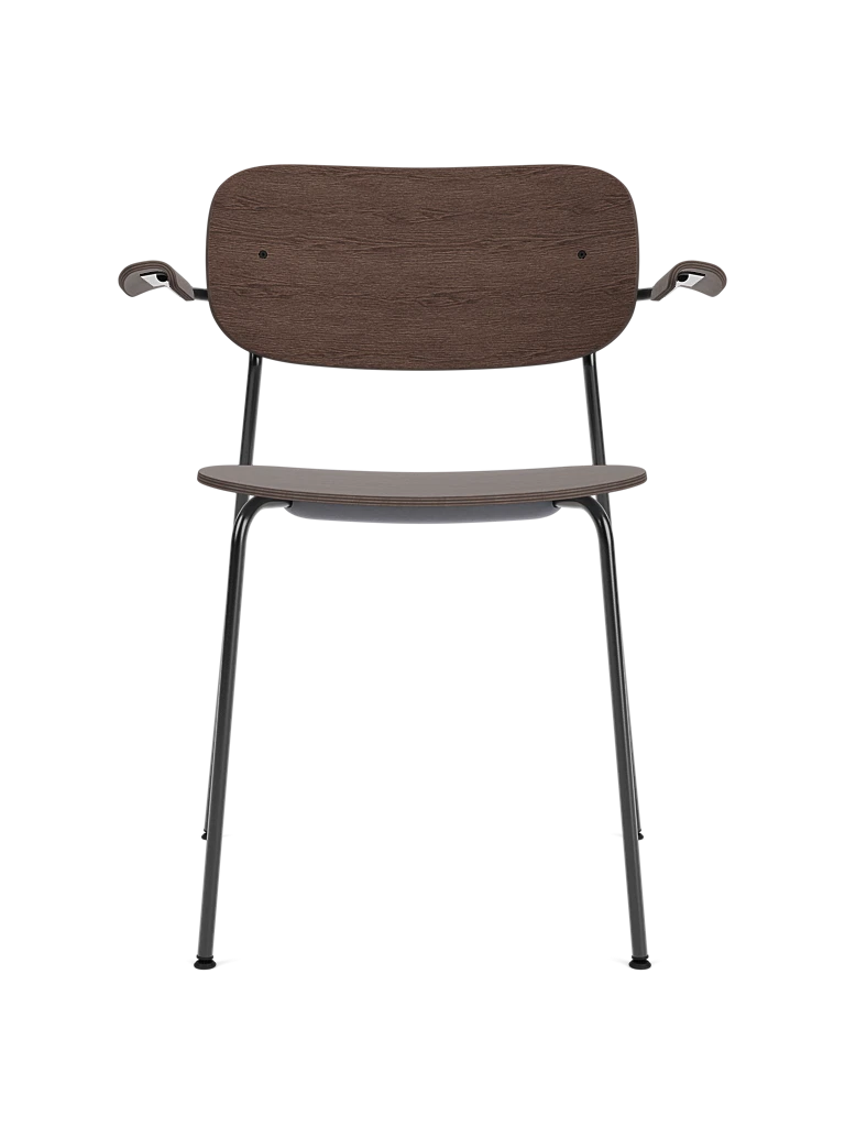 Krzesło z podłokietnikami CO ciemny fornir dębowy z czarną podstawą