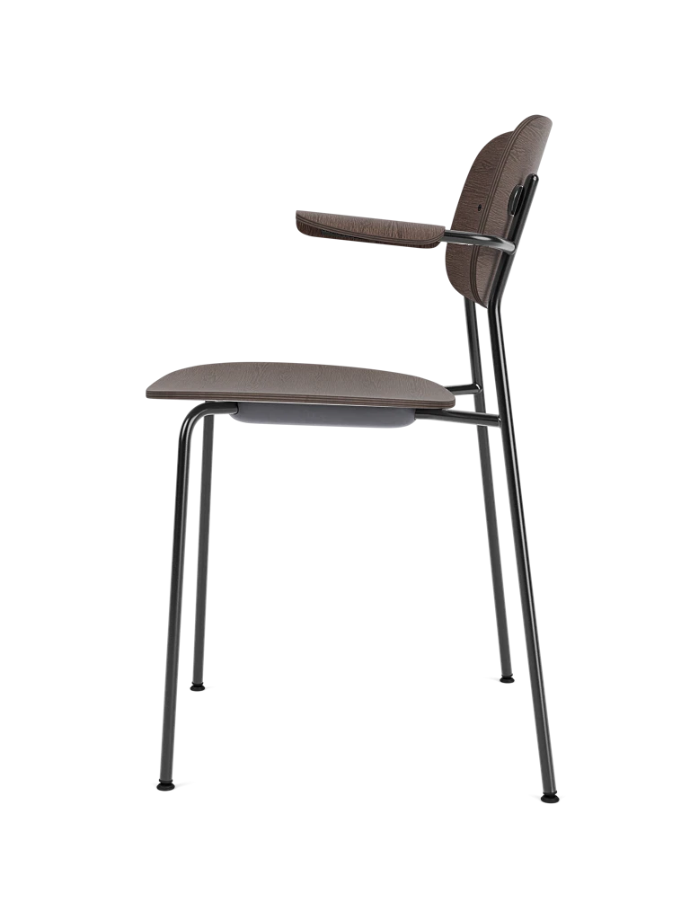 Krzesło z podłokietnikami CO ciemny fornir dębowy z czarną podstawą