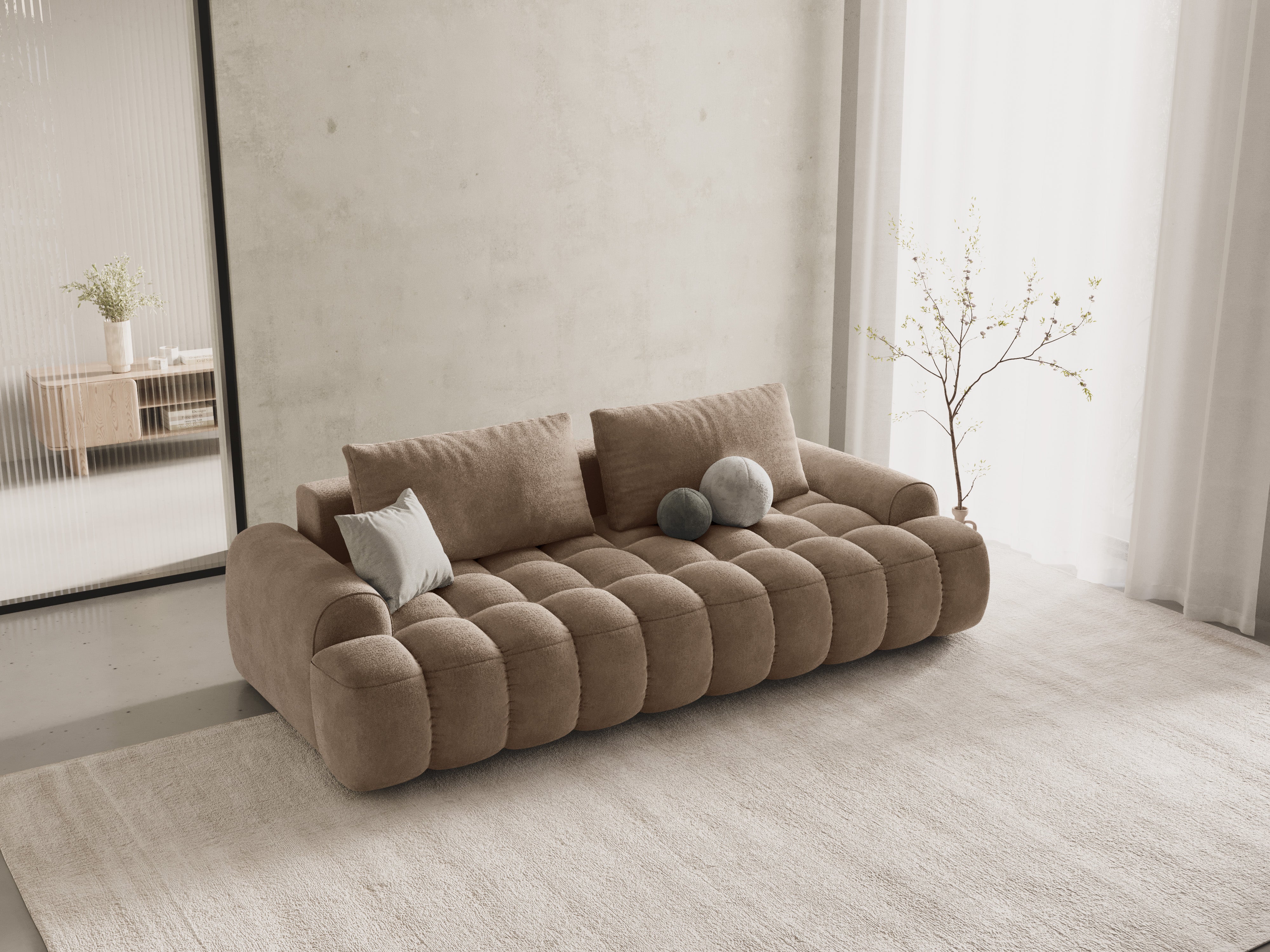 Velvet sofa with sleeping function for 4 people LINZ dark beige