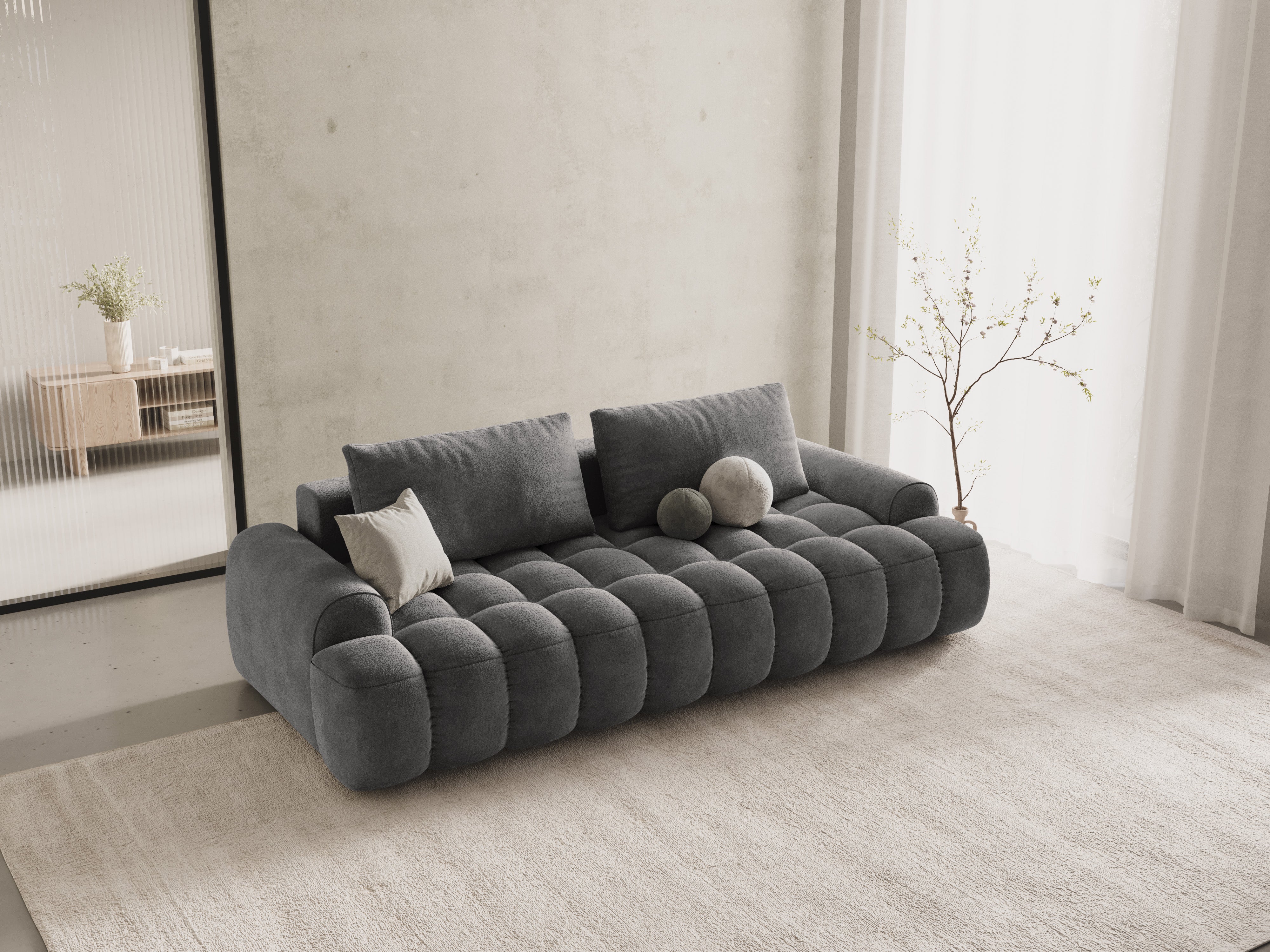 Velvet sofa with sleeping function for 4 people LINZ dark gray