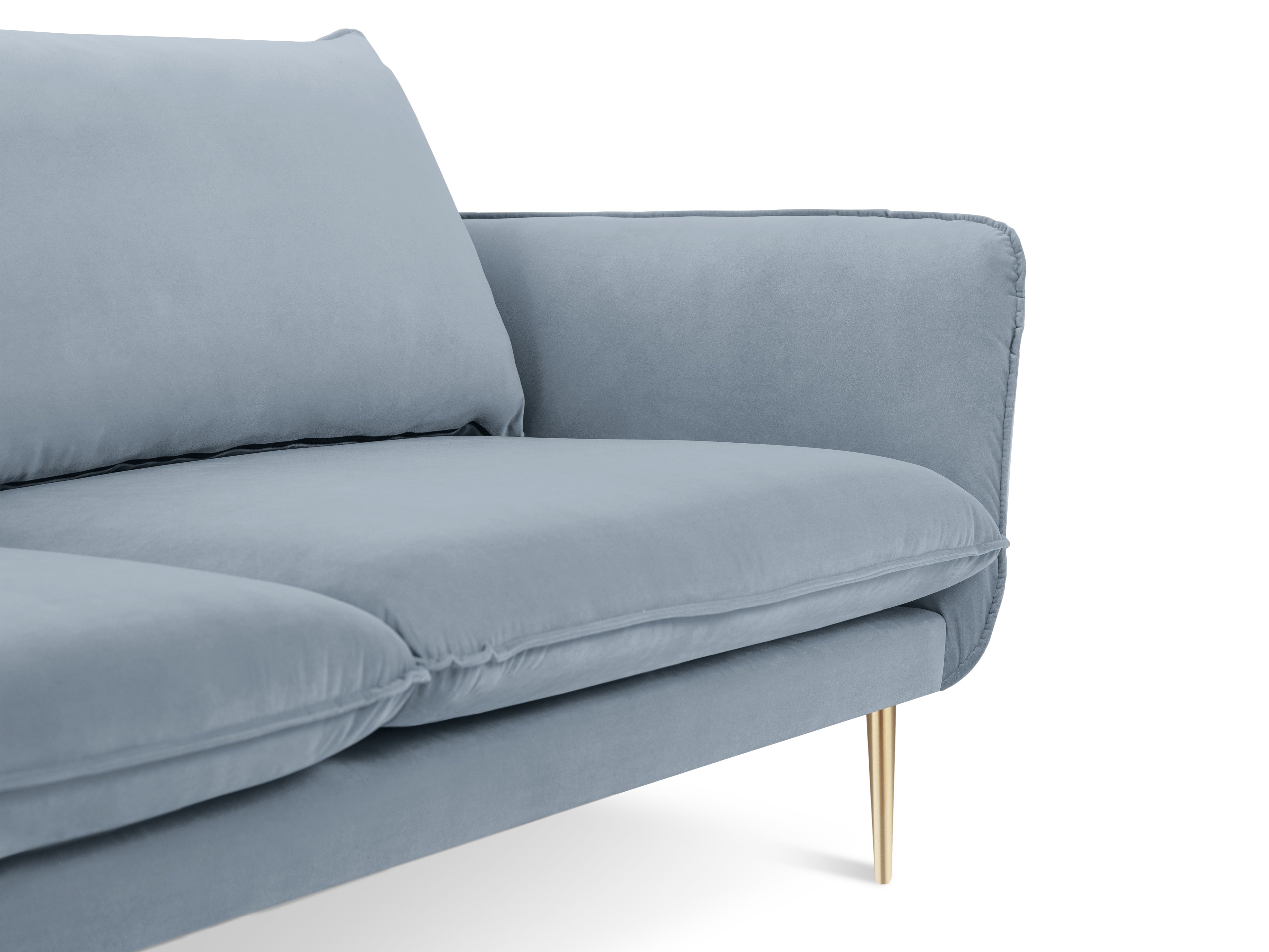 Velvet 2-seater Sofa VIENNA light blue with a gold base
