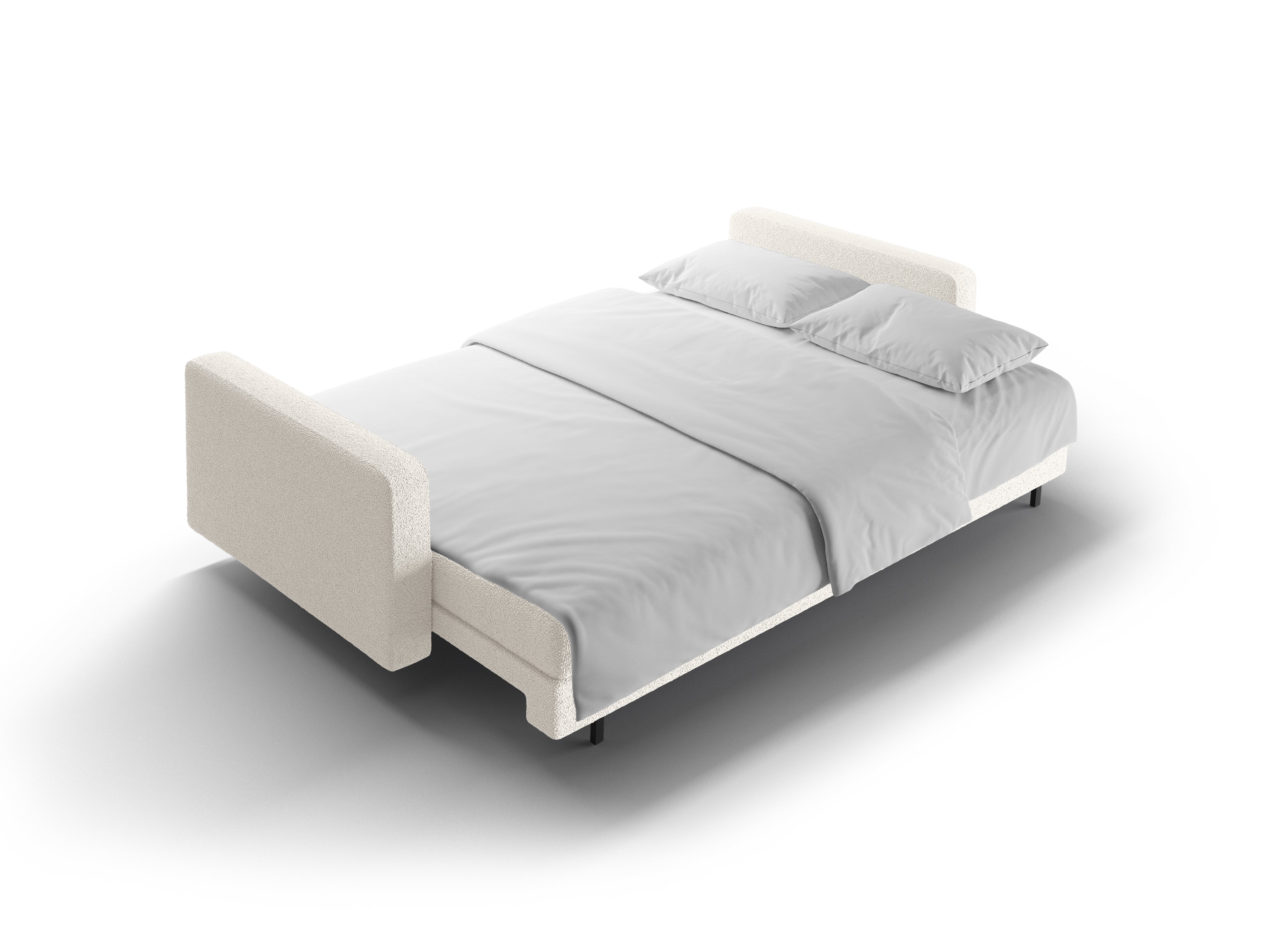 Sofa 3-osobowa z funkcją spania BALI biały bouclé z czarną podstawą