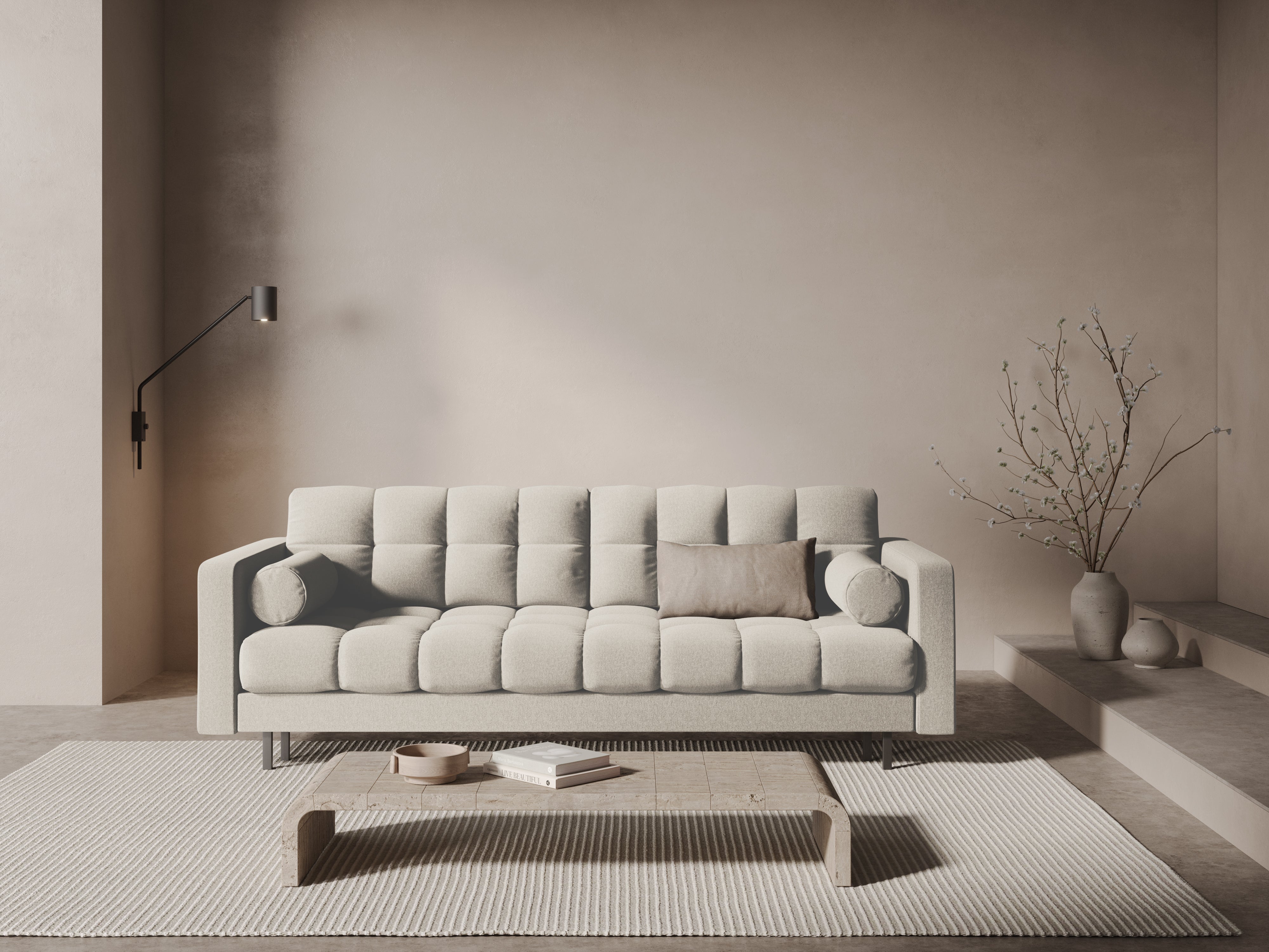 3-seater sofa with sleeping function BALI light beige with black base