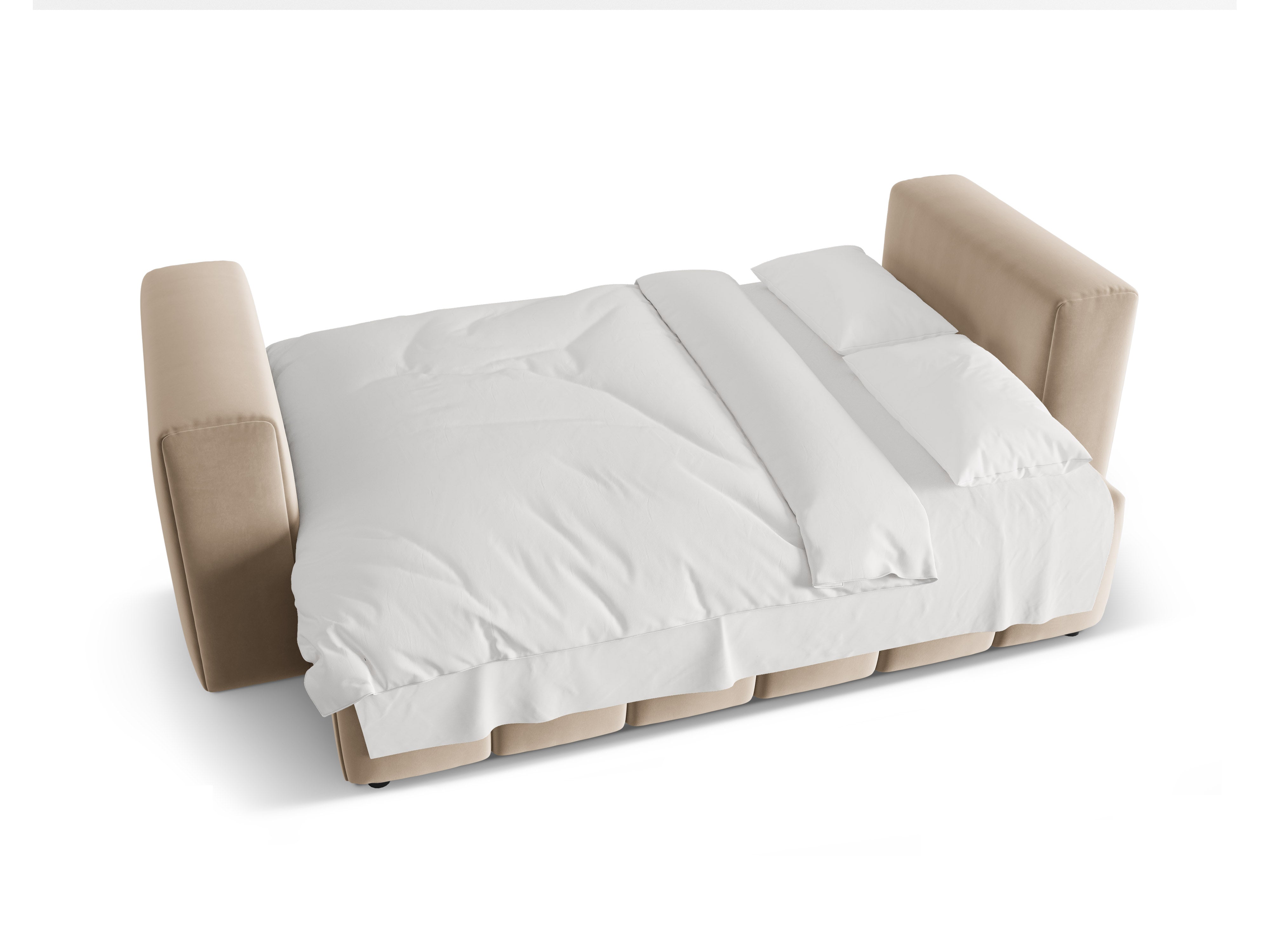 Sofa aksamitna 3-osobowa z funkcją spania VERONA piaskowy – Cosmopolitan Design