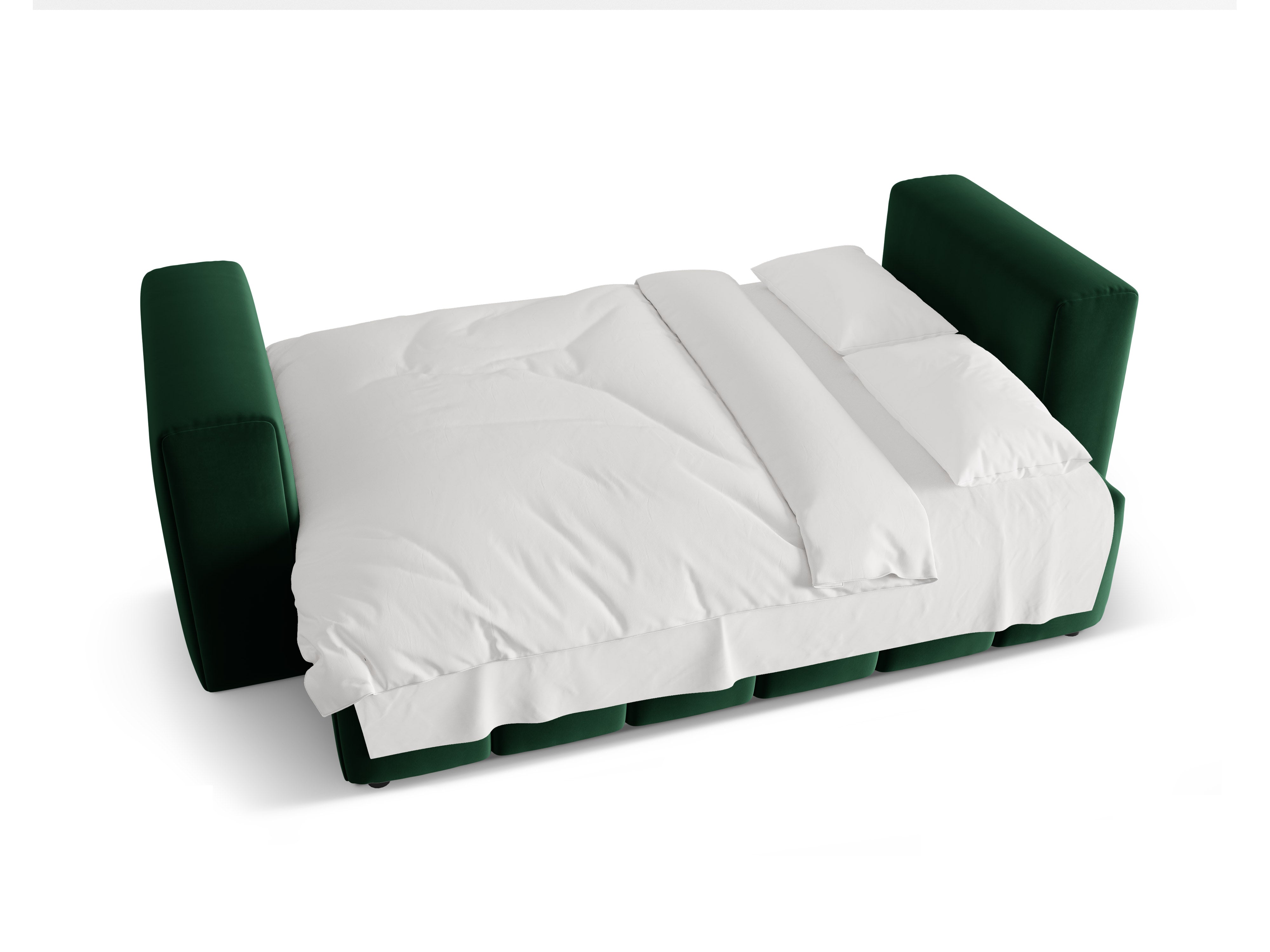 Sofa aksamitna 3-osobowa z funkcją spania VERONA butelkowy zielony – Cosmopolitan Design