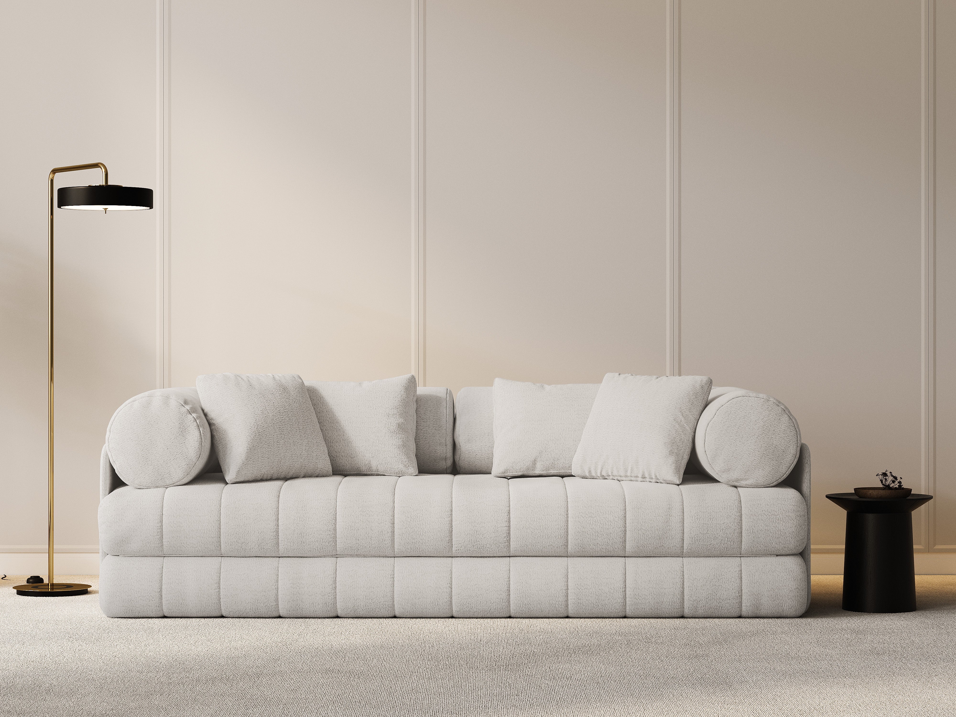 3-seater sofa with sleeping function KEMI cream bouclé