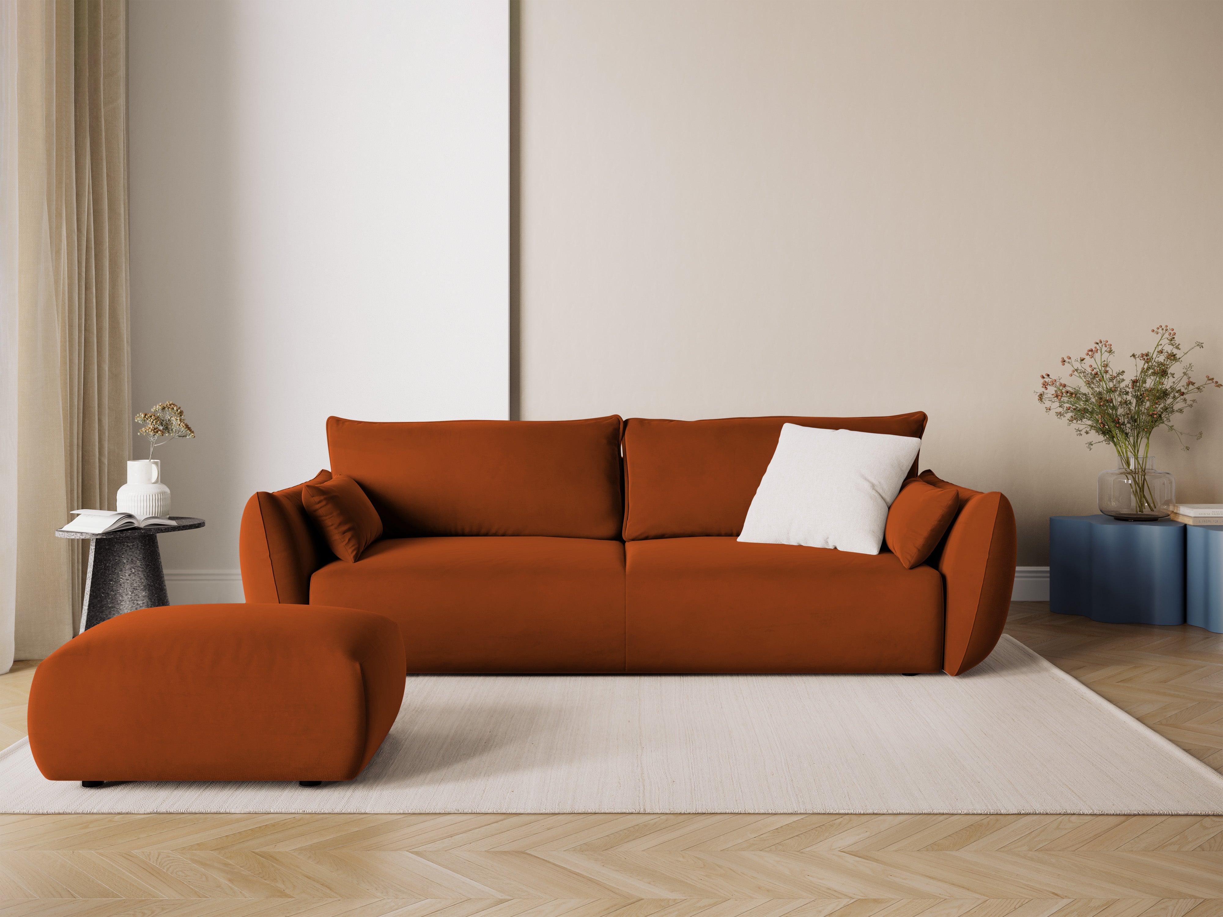 Sofa sametová s funkcí spaní MATERA cihlová