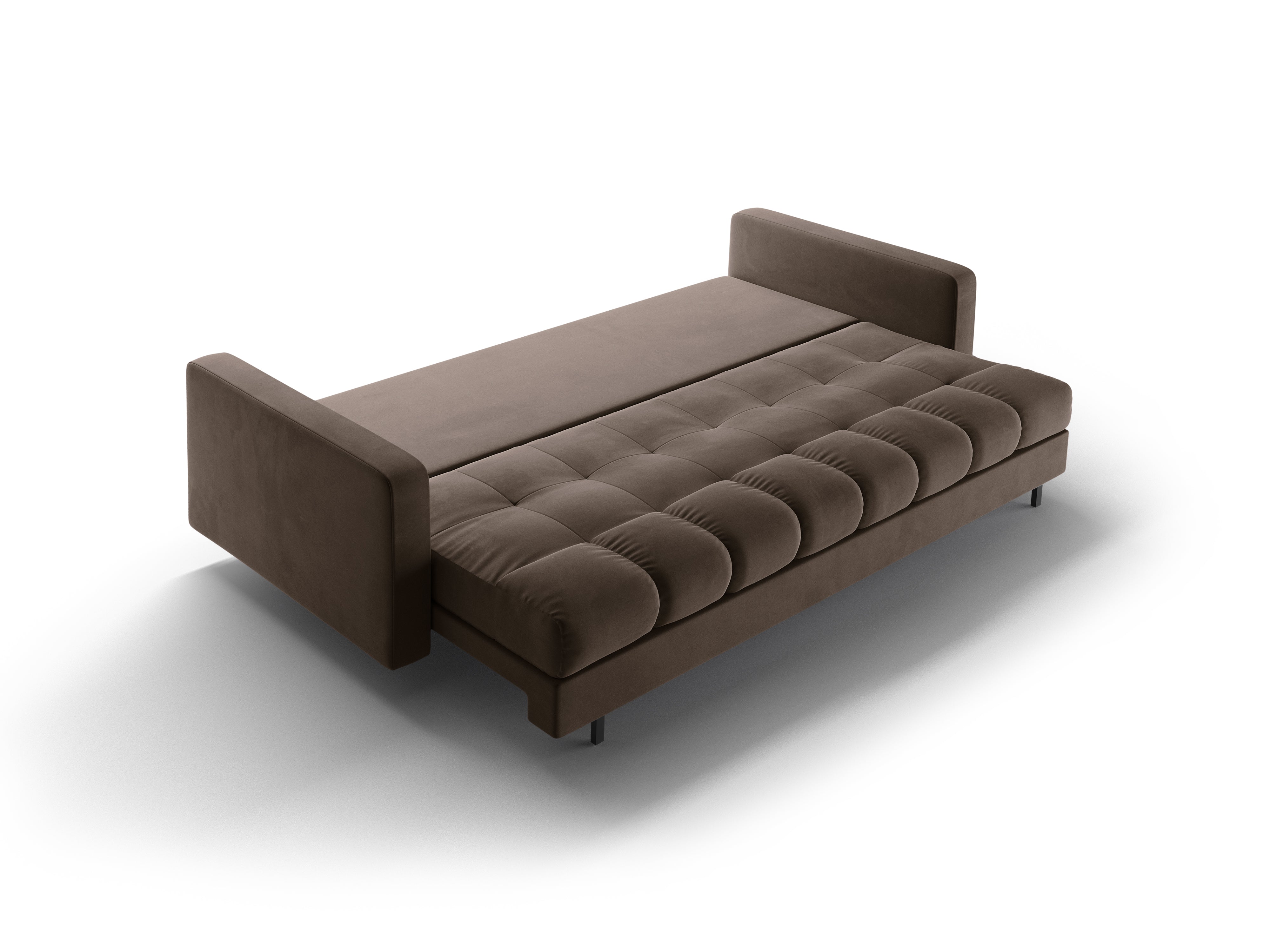 Chocolate 3-seater velvet sofa with sleeping function BALI with black base