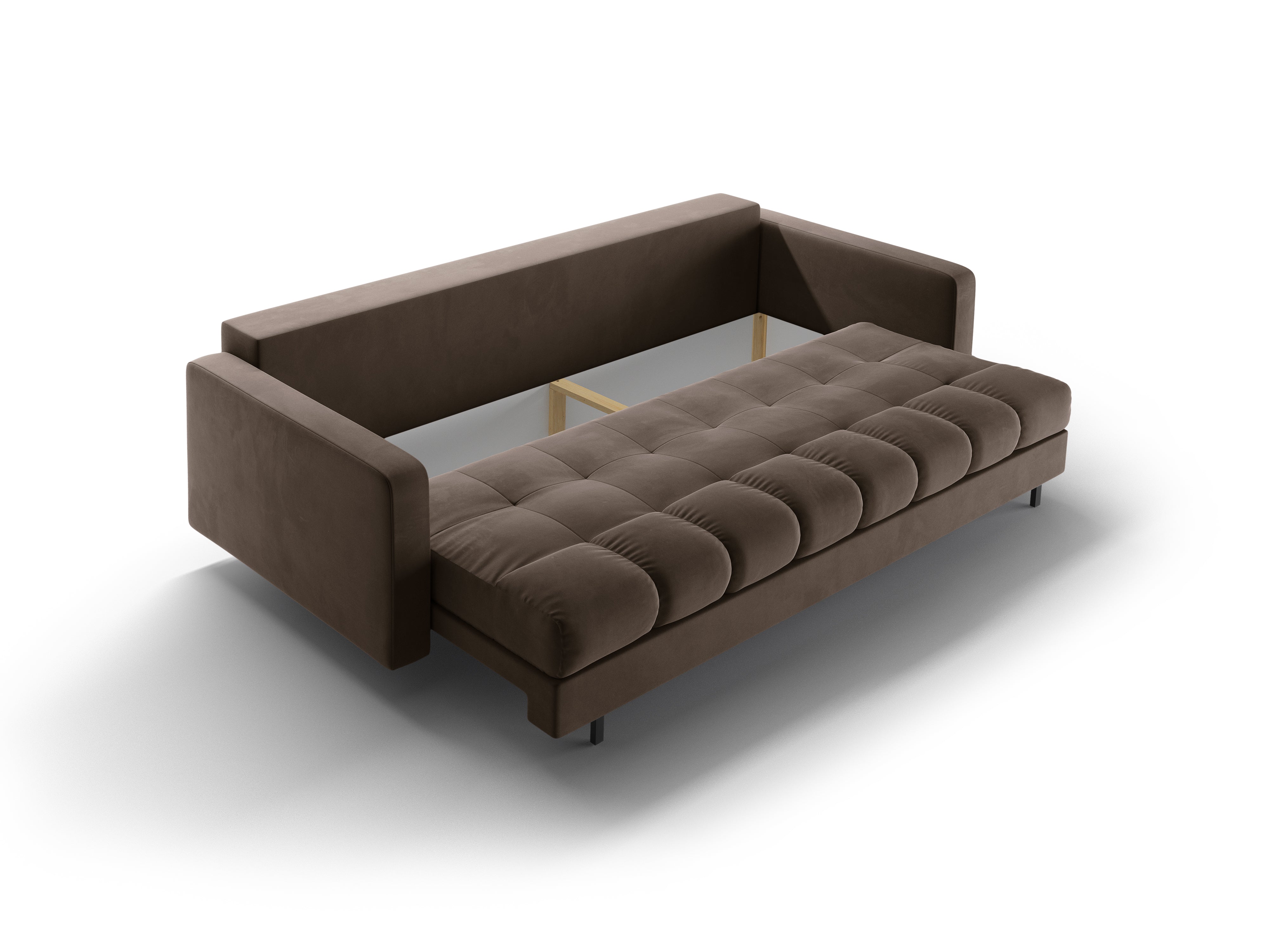 Chocolate 3-seater velvet sofa with sleeping function BALI with black base