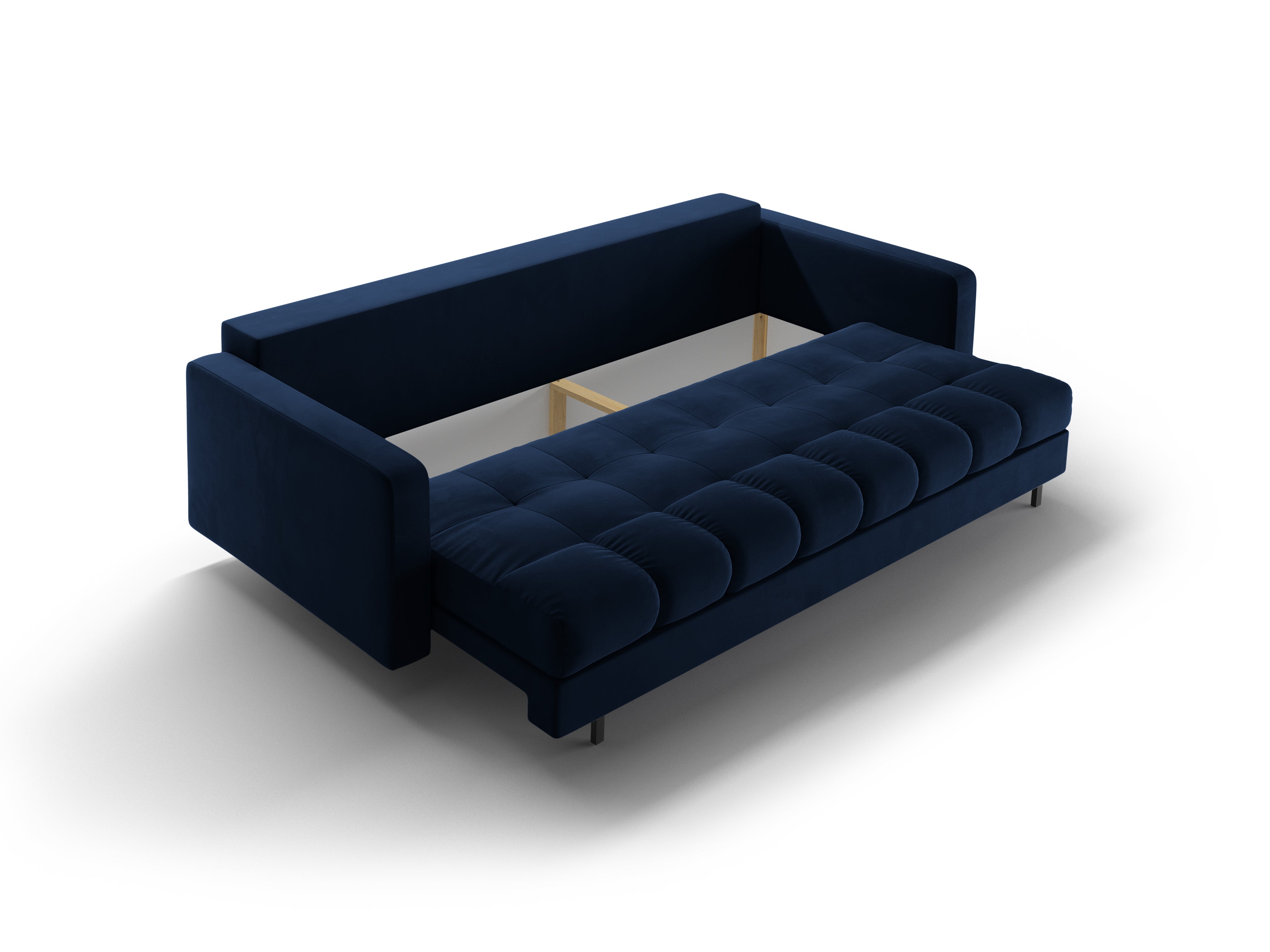 Velvet 3-seater sofa with sleeping function BALI royal navy with black base