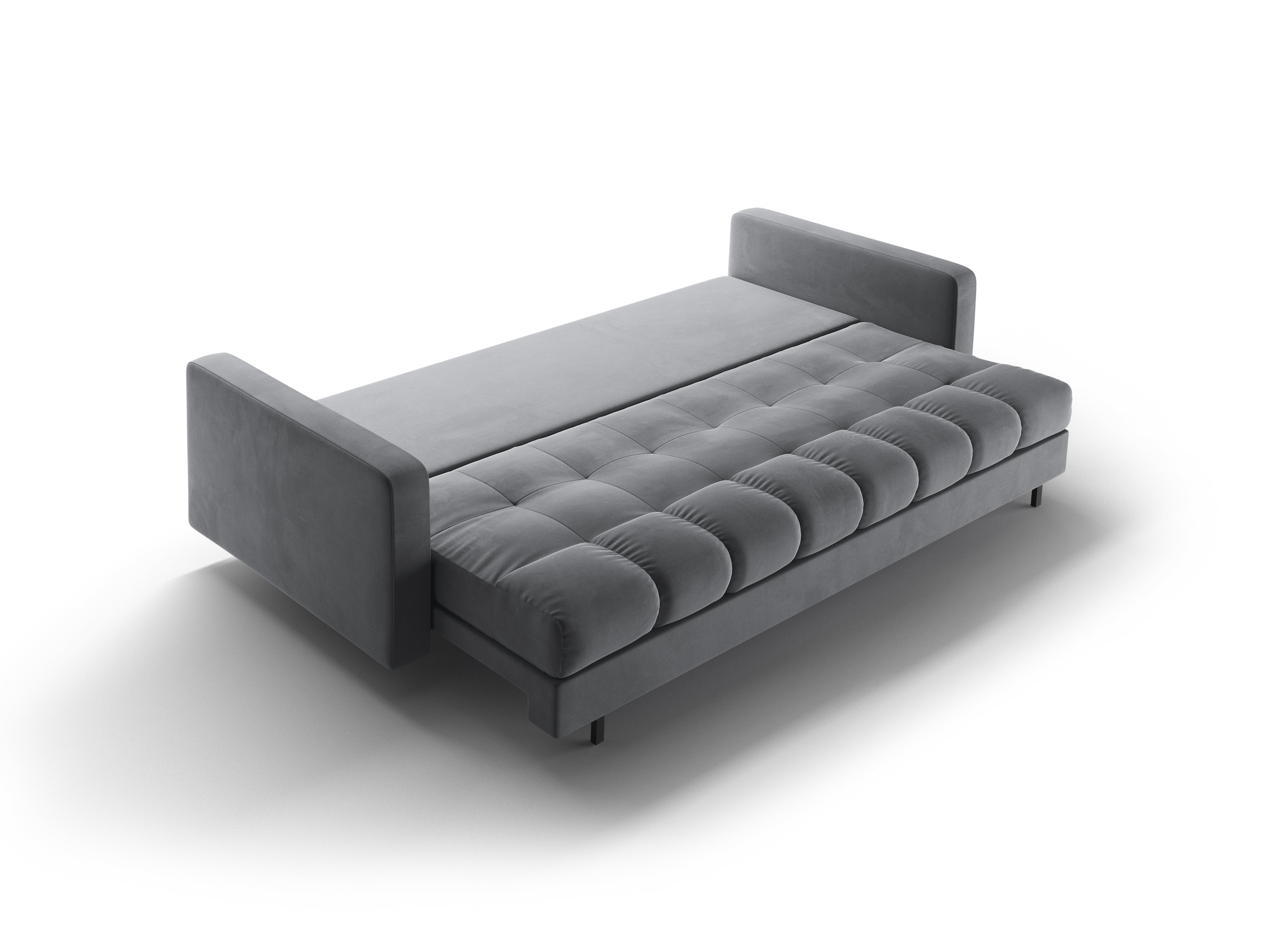 3-seater velvet sofa with sleeping function BALI light gray with black base