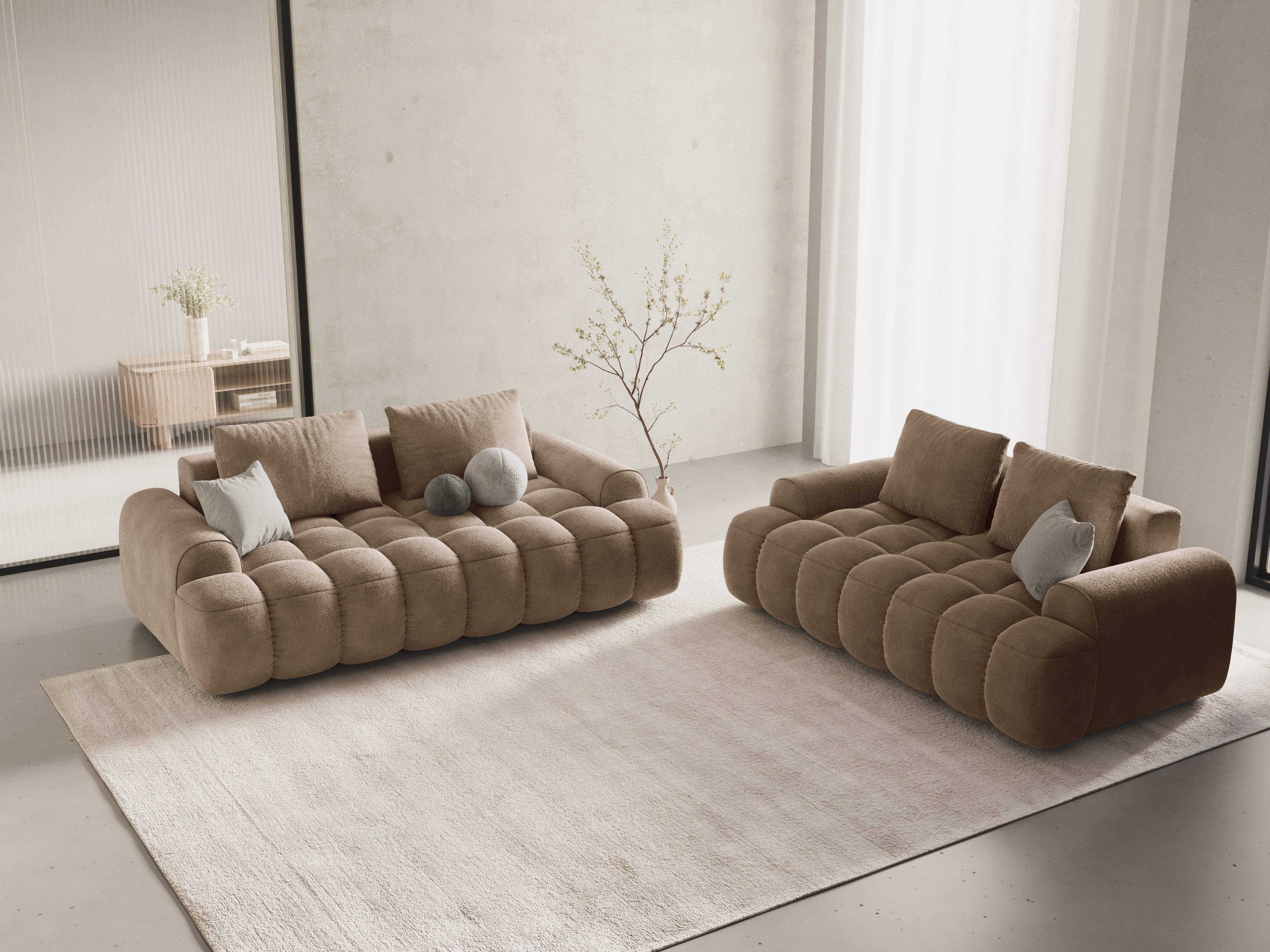 Velvet 3-Seater Sofa LINZ Dark Beige