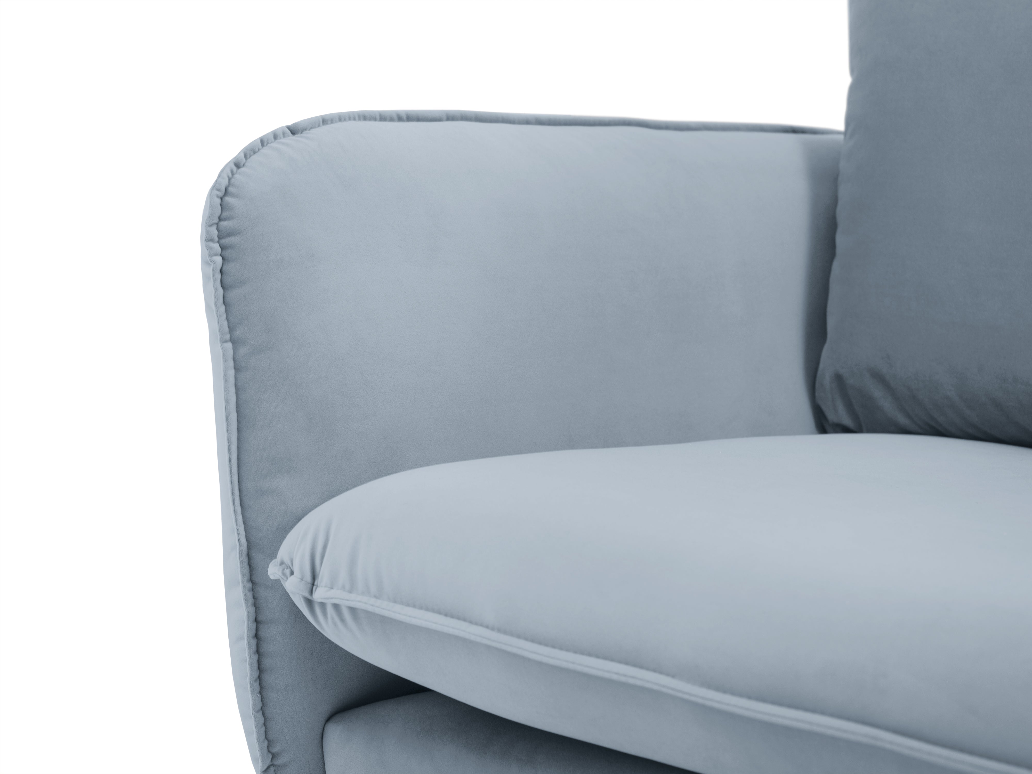 Sofa sametová 3-osobová VIENNA světle modrá se zlatým podstavcem