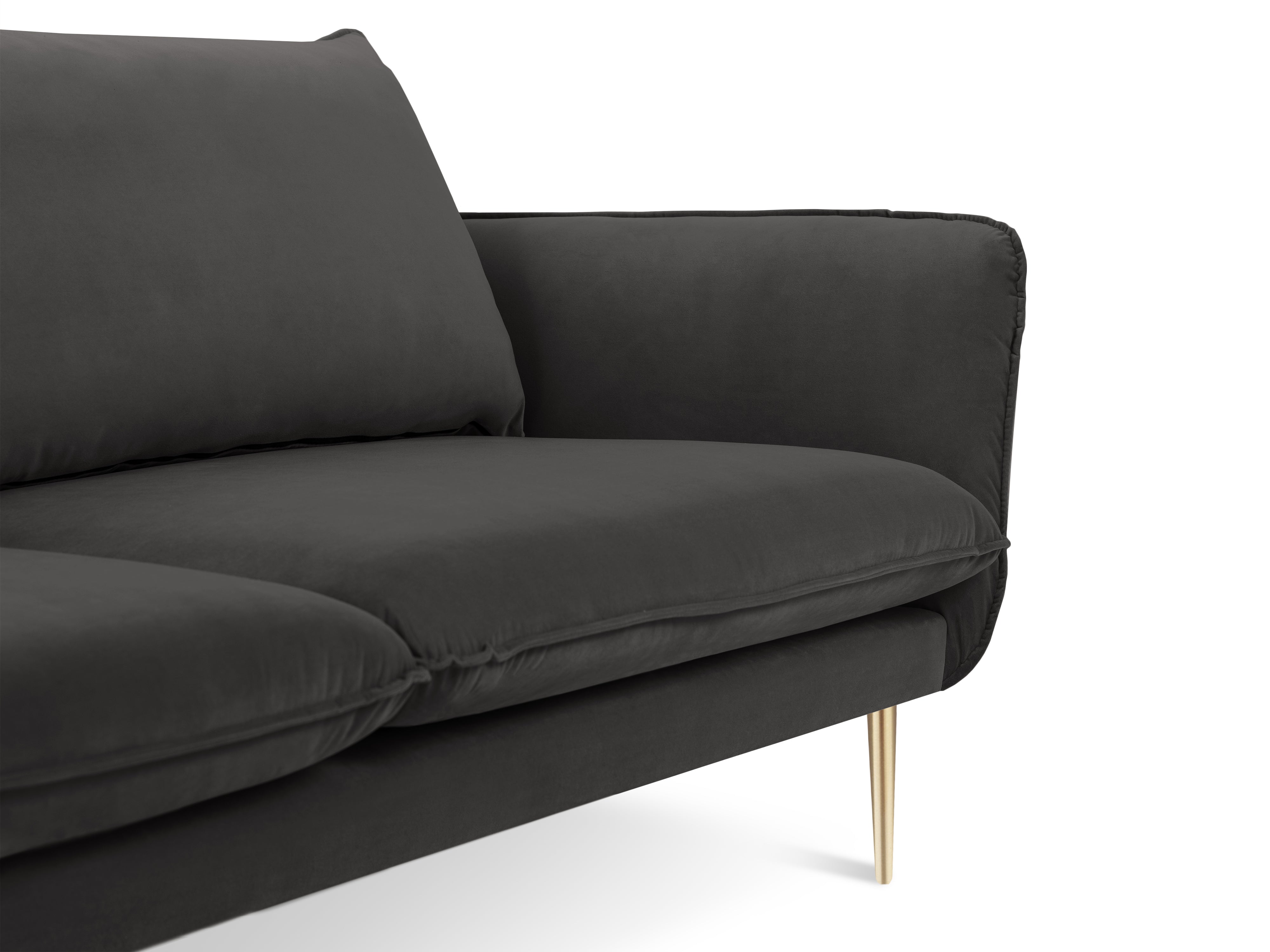 Velvet 3-Seater Sofa VIENNA Dark Gray with Gold Base